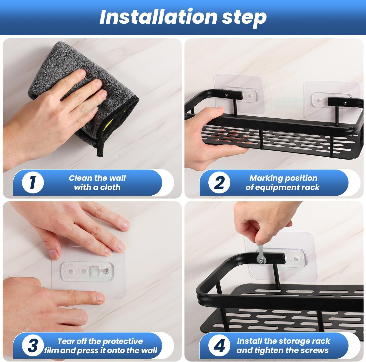 Misamo Enterprise Bathroom Shelf Organiser Without Drill, Black, Pack of 2 1