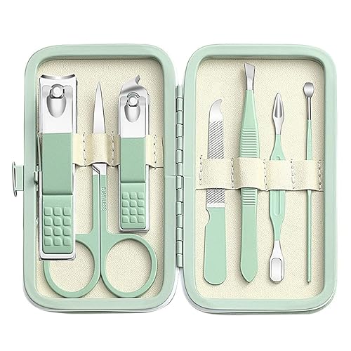 Miniatura 1 de Juego de manicura para hombres y mujeres, juego de cortaúñas de acero inoxidable 8 en 1, herramientas de cuidado personal con estuche de viaje