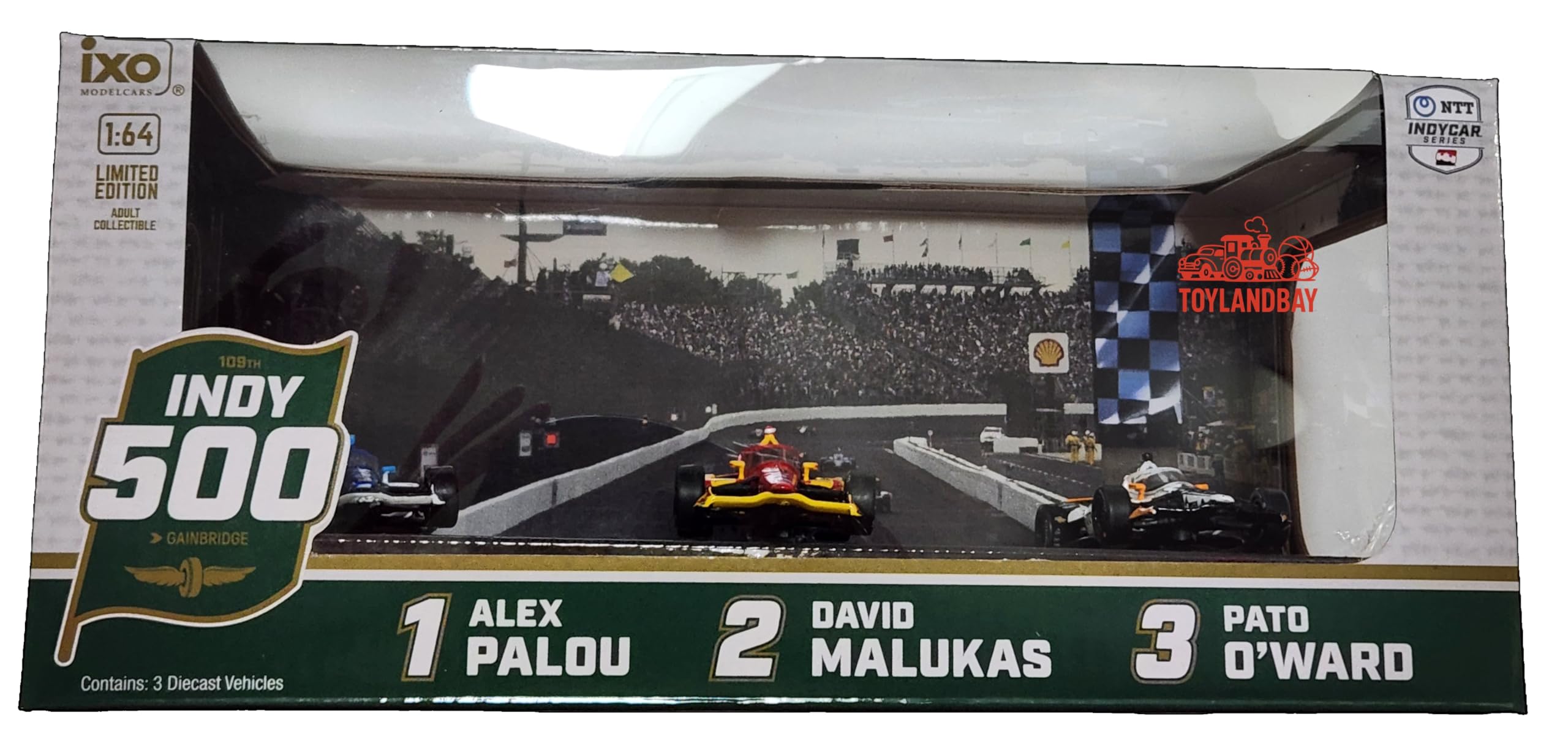 IXO 2025 500 Podium 3-Car Victory Row Collectors Set Palou Malukas O’Ward 1:64 Scale Diecast Model IND64030 11613 Adult Collectible
