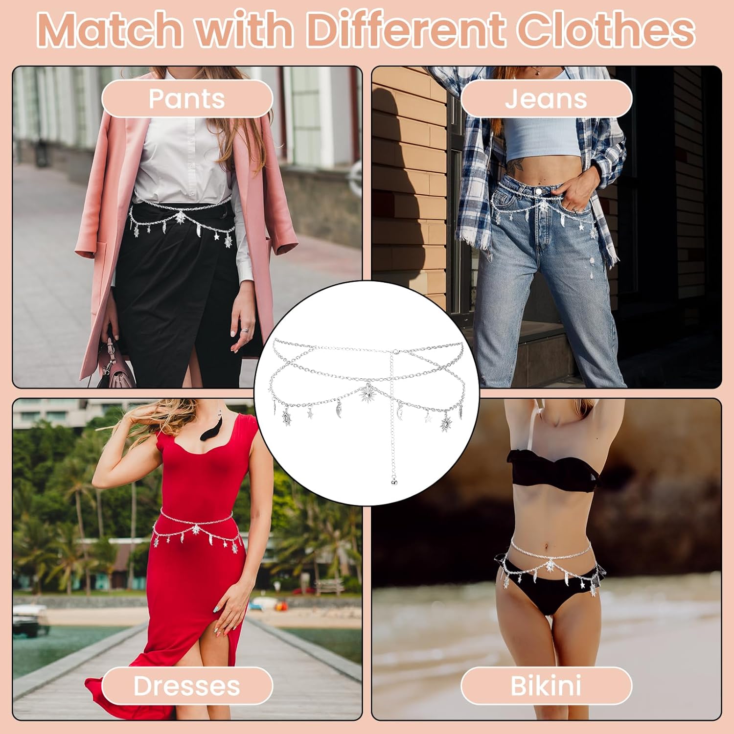 Gold Chain Belt Metal Adjustable Waist Link Belt Multilayer Skinny Chain Waistband Sun Moon Decor Strap WomenChristmas - Image 9