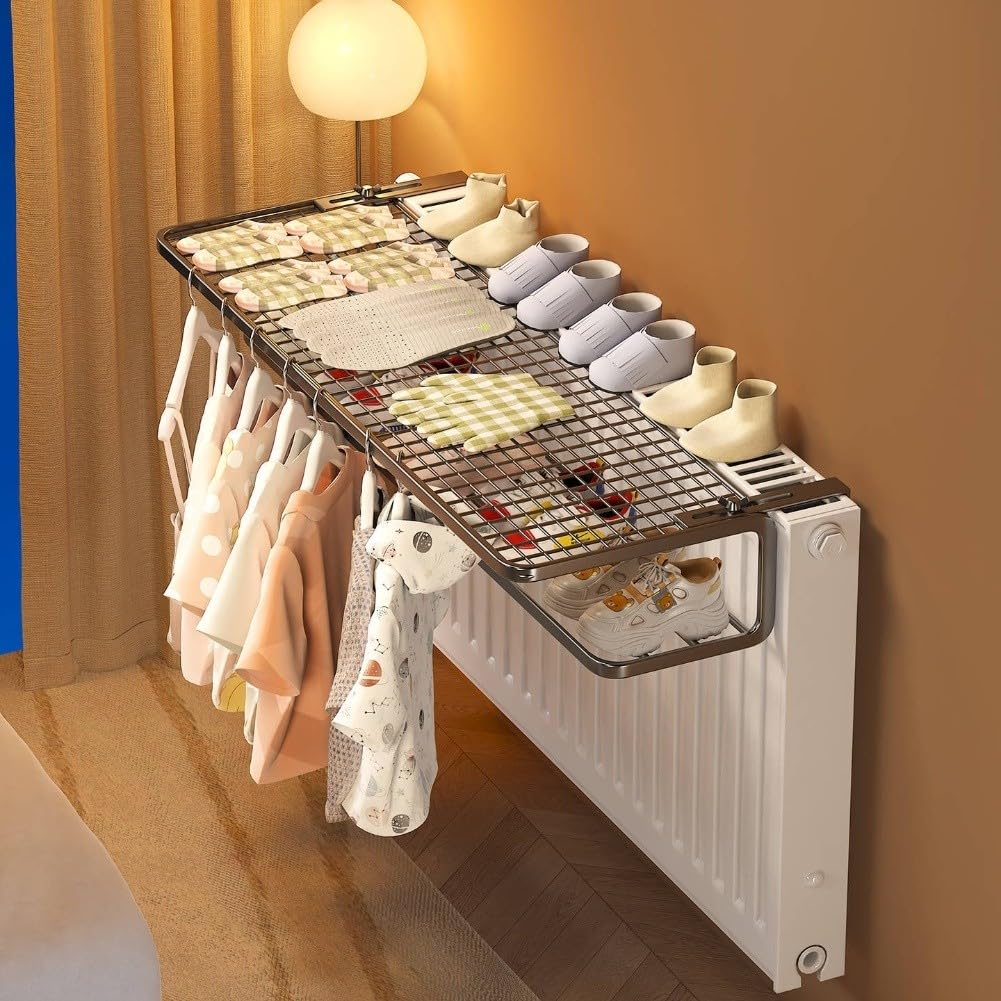 Verstellbares zweilagiges Heizkörper-Trockengestell für Kleidung und Schuhe, rostbeständig, hohe Kapazität, 20 kg Traglast, für Zuhause, Badezimmer, Küche, Wohnzimmer (35 cm, weiß)