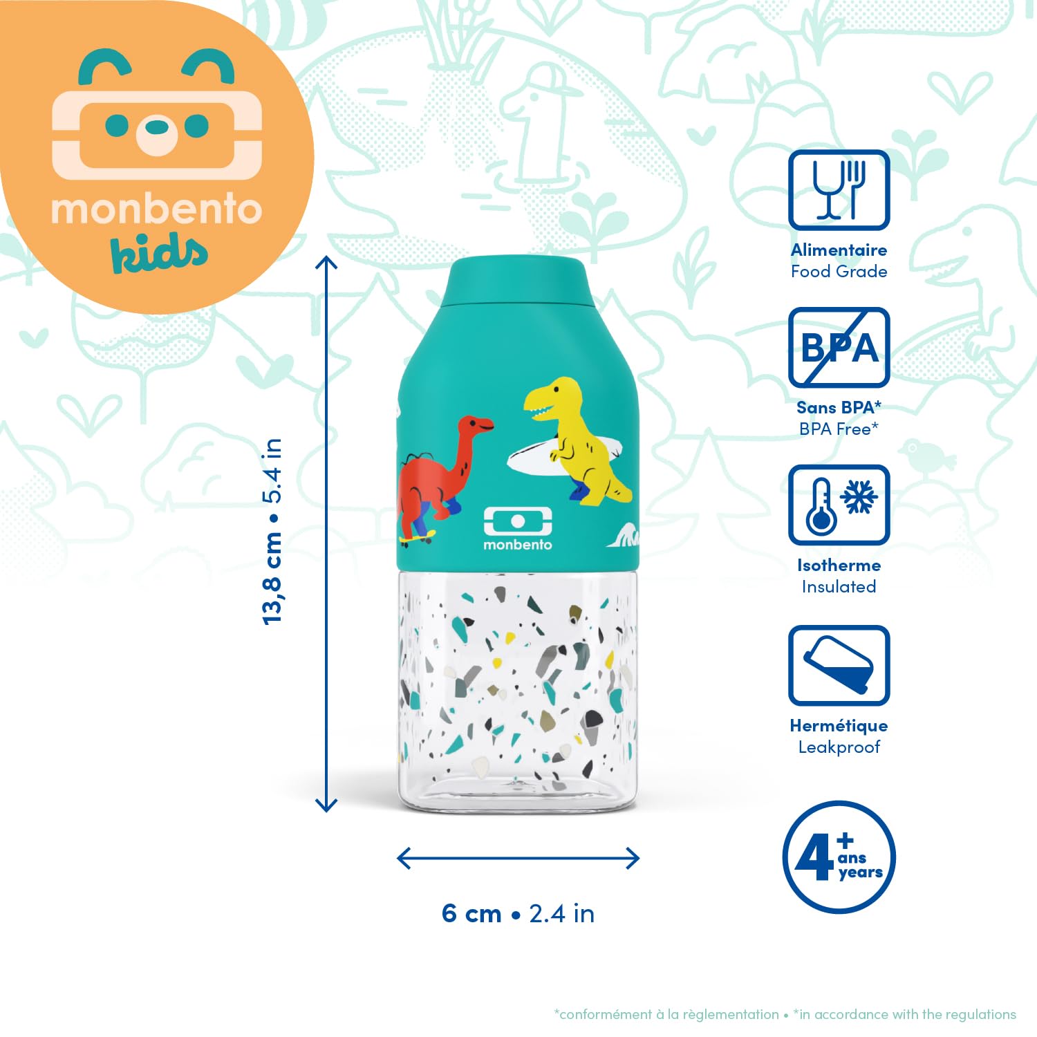 Monbento - Coffret Cadeau Enfant Tresor bleu Dino - Lunch Box Personnalisable 800 ml et Mini Gourde 330 ml Positive S - Idée Cadeau Parfaite pour Noël, Anniversaire - Dinosaures