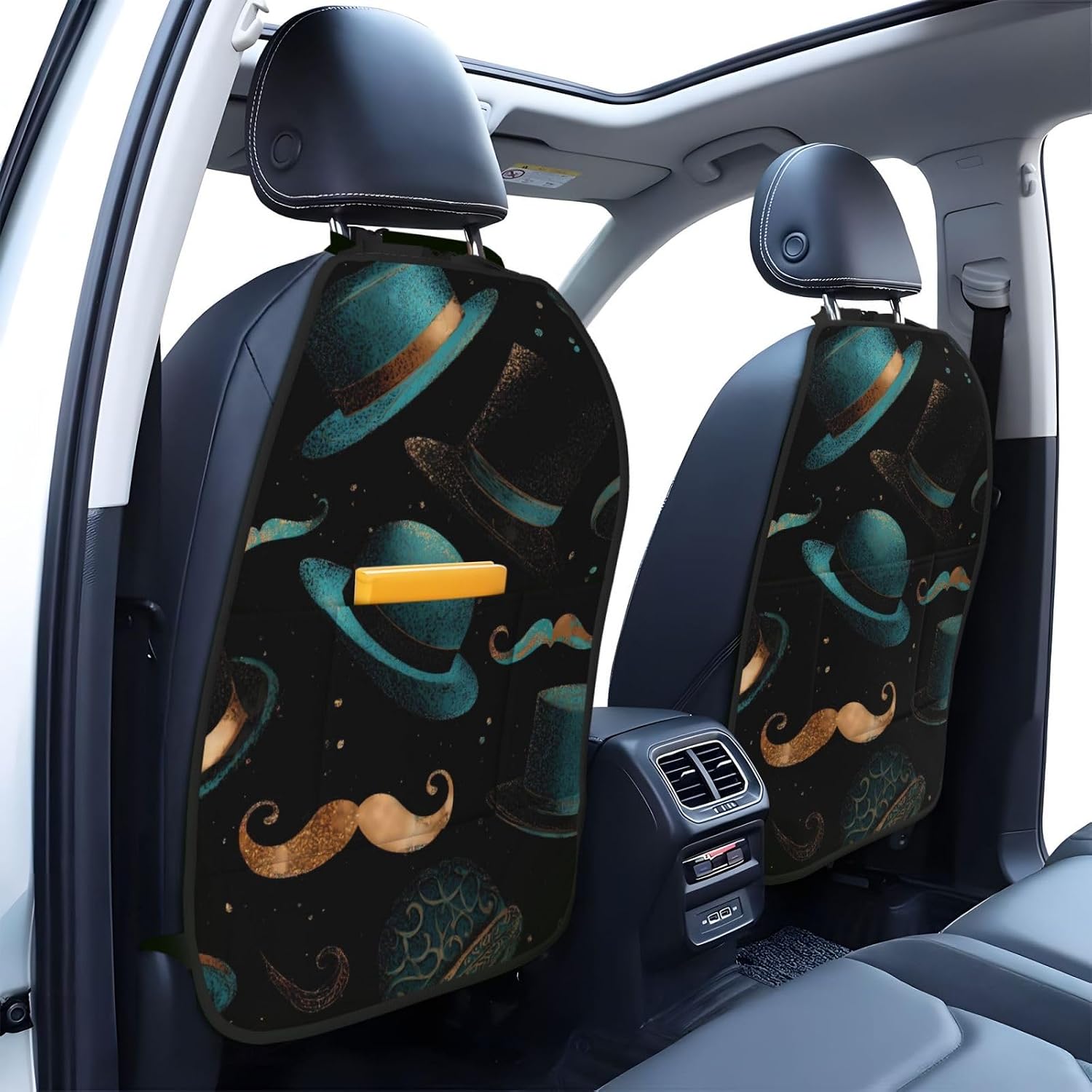 Hat Beard Kick Mat Back Seat Protector 2 Pcs Glitter Anti-Kick Storage Mat for Car Seats Water Resistant Backseat with Pocket Storage Organizer