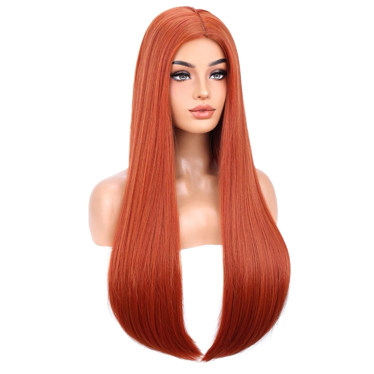BERON Dark Orange Womens Wigs Long Straight Hair Wig Ginger Middle Part Heat Resistant Synthetic Redhead Color Wigs for Cosplay Costume Party or Daily Use Wig