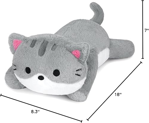 Miniatura 6 de Animales de peluche con peso de gato, almohada de felpa con peso de gato de 18 pulgadas, 2 libras, suave Kawaii grande, color gris, regalo para niños