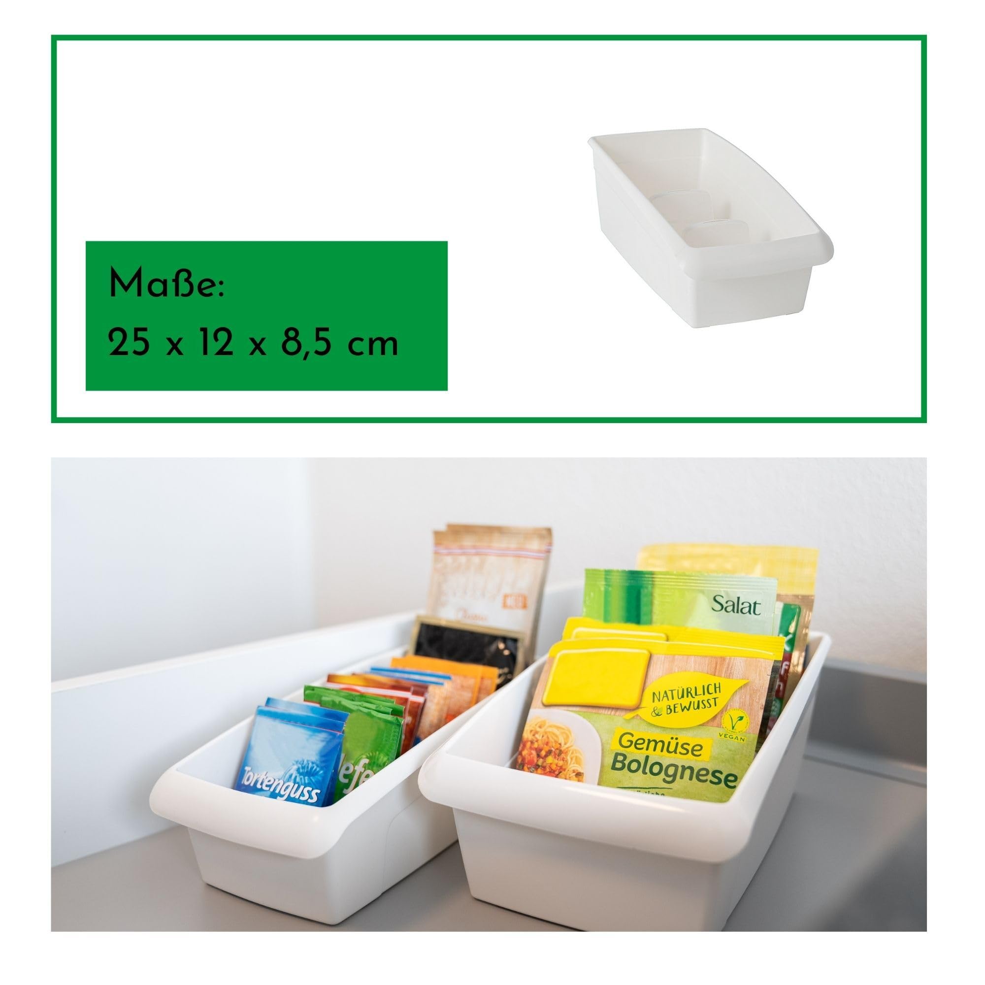 Novaliv Suppentütenboxen Set - 25 x 12 cm und 25 x 16 cm WEISS - Gewürzaufbewahrung Box - Ordnungssystem für Schubladen