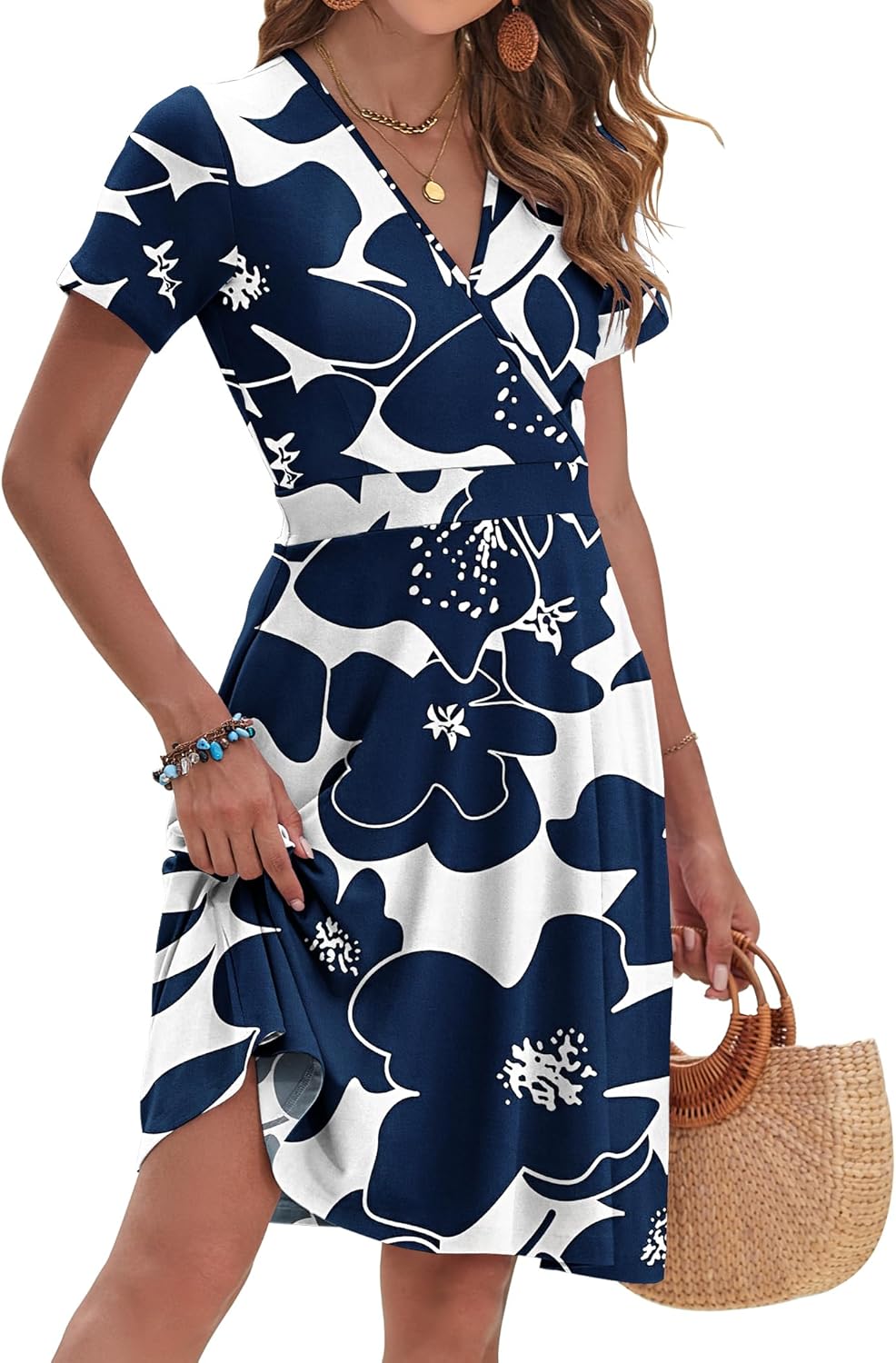 AUSELILY Womens Summer Dresses 2026 Short Sleeve V Neck Floral Sundress with Pockets - Image 2