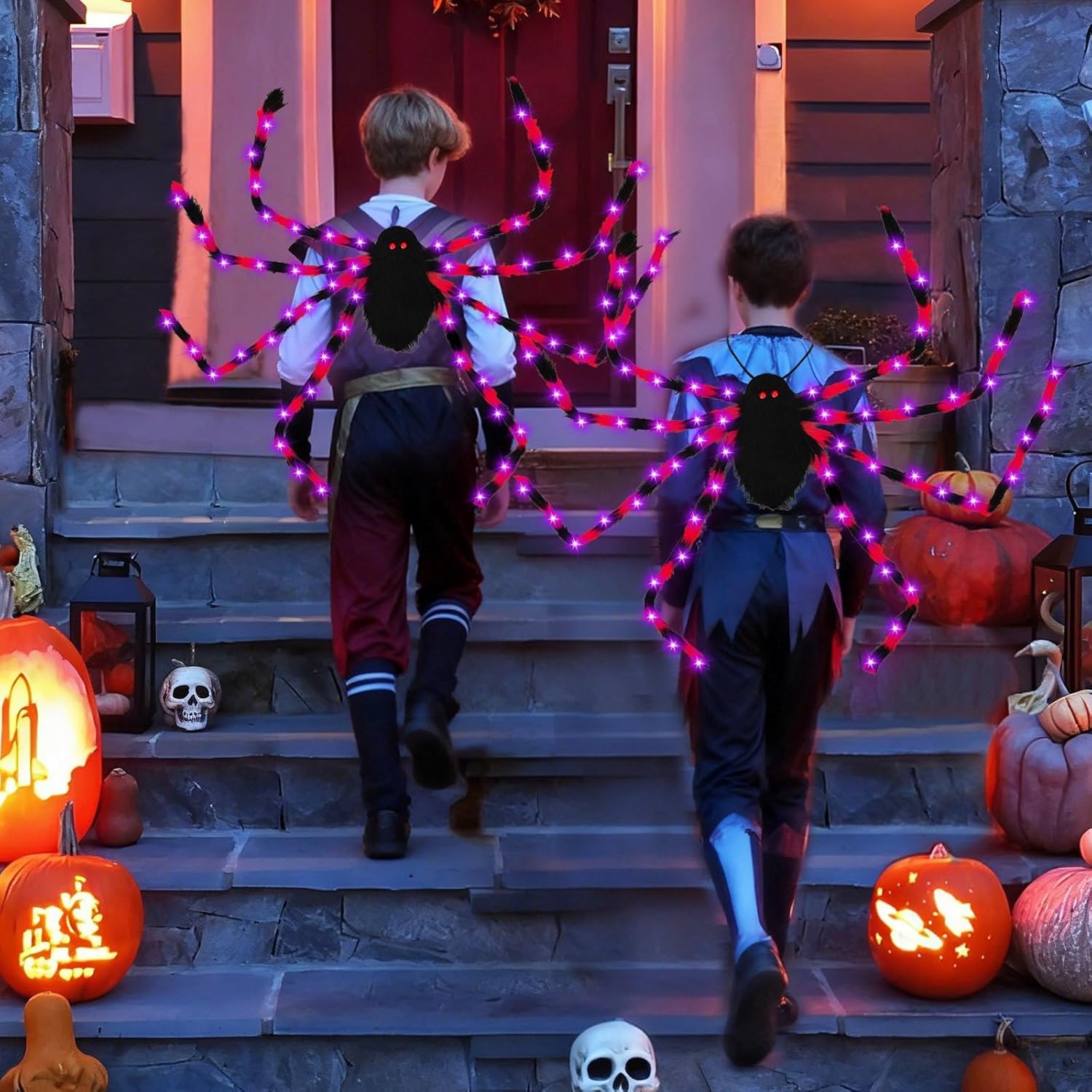 Camlinbo 64 LED Halloween Spider Costume Colorful Spider Costume with Lights Plush Spider Halloween Accessories Decor - Image 3