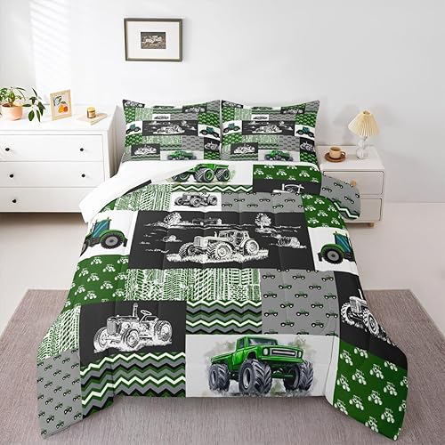 Vista 99 de Juego de ropa de cama de tractor tamaño matrimonial, juego de edredón de camión de equipo, edredón de plumón de excavadora de construcción, juego