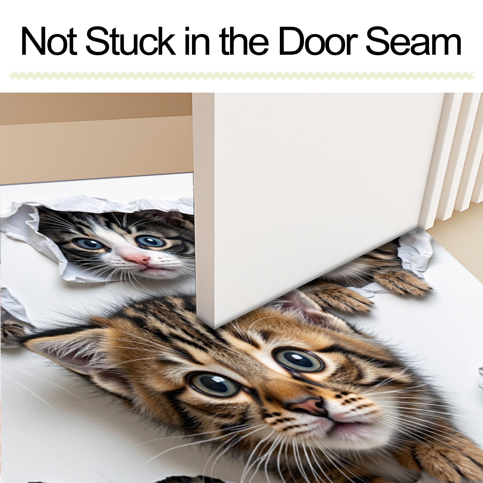 90 x 150 cm, paillasson d'entrée intérieur et extérieur, Tapis Animaux 3D Chat Mignon Qui Regarde, Tapis de Sol résistant à la décoloration, Profil Bas, Facile à Nettoyer Brun