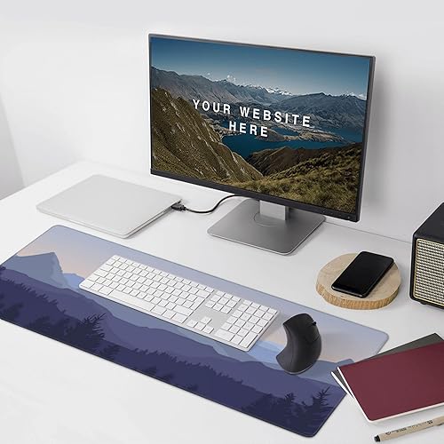 Miniatura 6 de Alfombrilla de mouse grande para juegos, paisaje de bosque de montaña, con bordes cosidos y base de goma antideslizante, alfombrilla de mouse larga