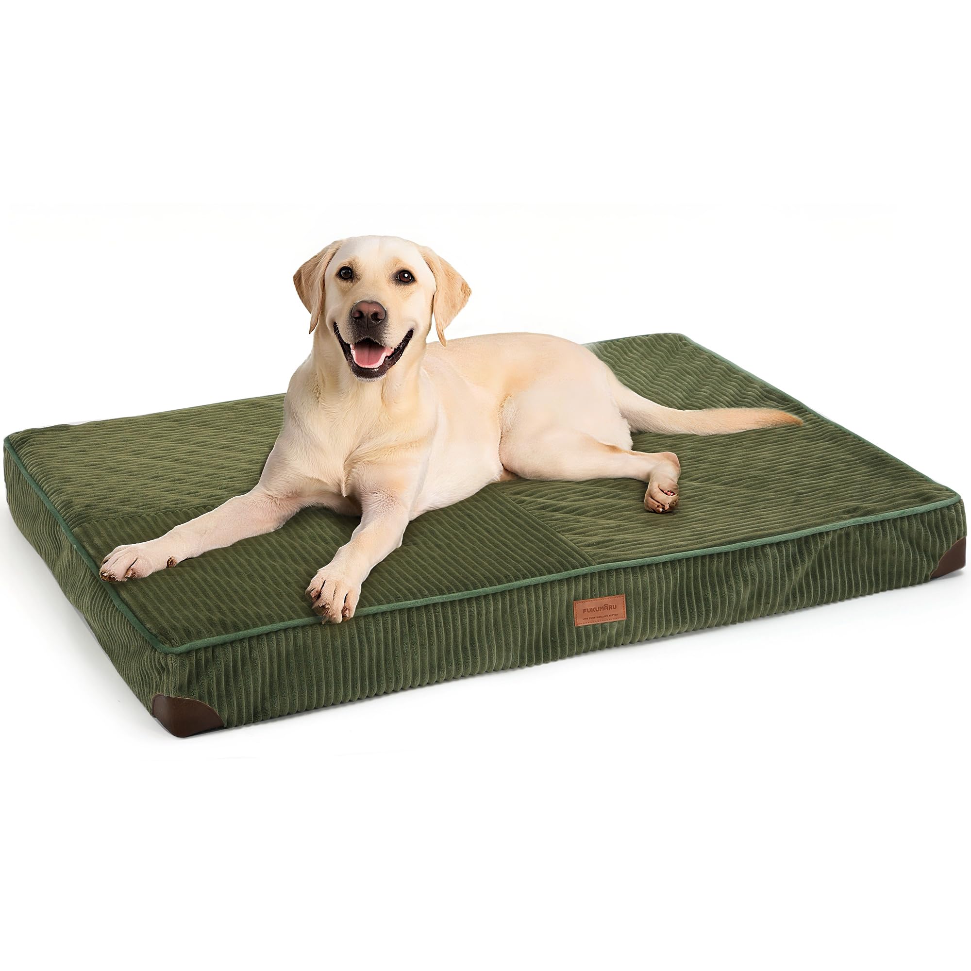 FUKUMARU Orthopedic Large Dog Bed, 91 x 56 x 9 cm, Washable Dog Mattress, Removable Dog Sofa, Non-Slip Bottom, Waterproof Fabric, Green OEKO-TEX STANDARD 100