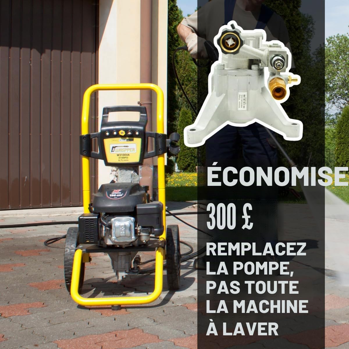 Pompe nettoyeur haute pression 3100 PSI 210 bar – Pompe verticale 8,5 L/min 6,5 HP – Remplacement pour nettoyeur haute pression essence – Waspper PA000-PWVR28/2.5H