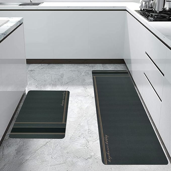 MollisHomes Anti Fatigue Kitchen Rug Sets 2 Piece Charcoal Grey Non Slip Kitchen Mats for Floor Cushioned Kitchen Rugs & Mats Waterproof Comfort Standing Mat Runner for Kitchen