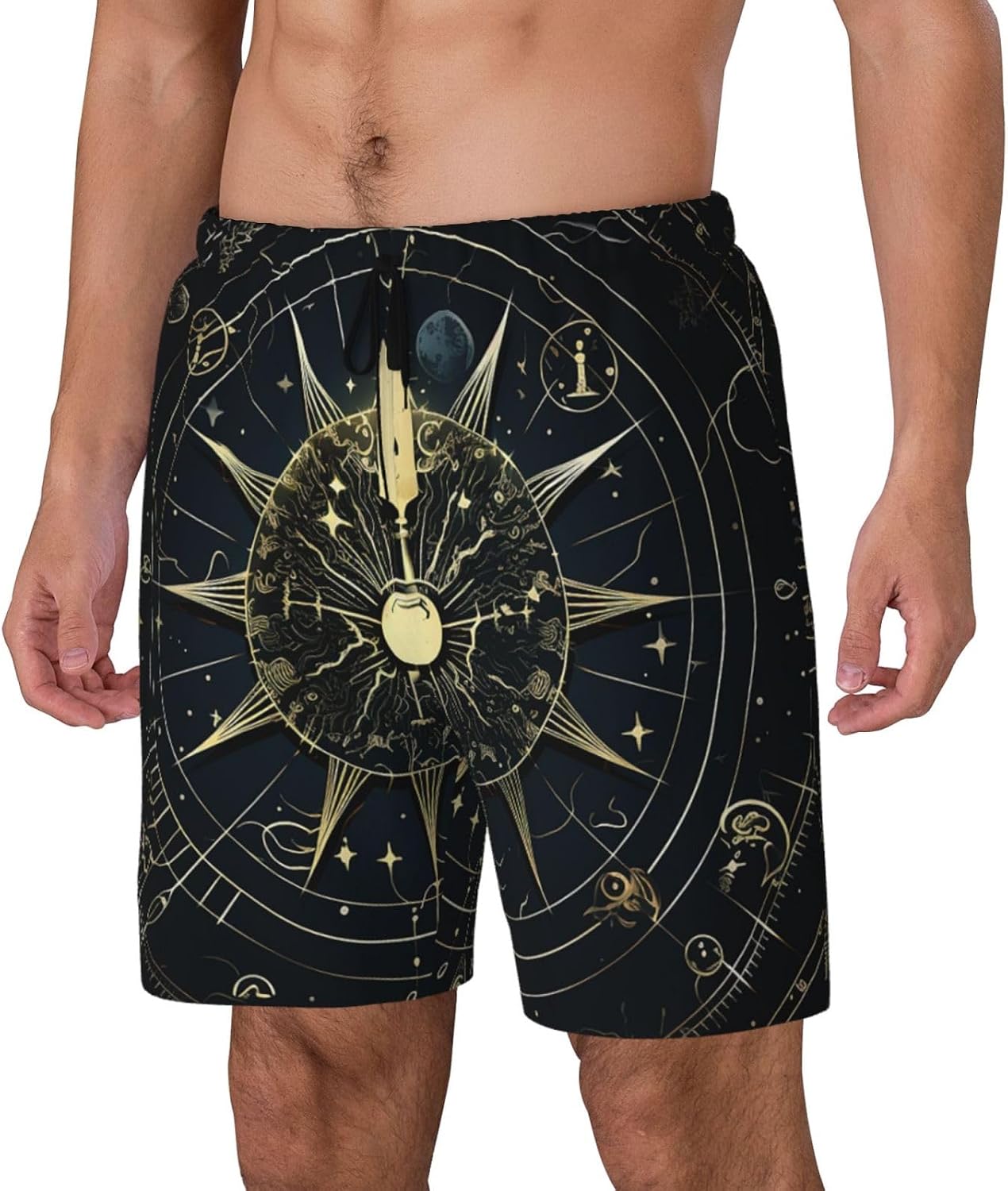 Men's Swim Trunks 2 in 1 Quick Dry Bathing Suits Astrological Pattern Beach Board Shorts Swimwear