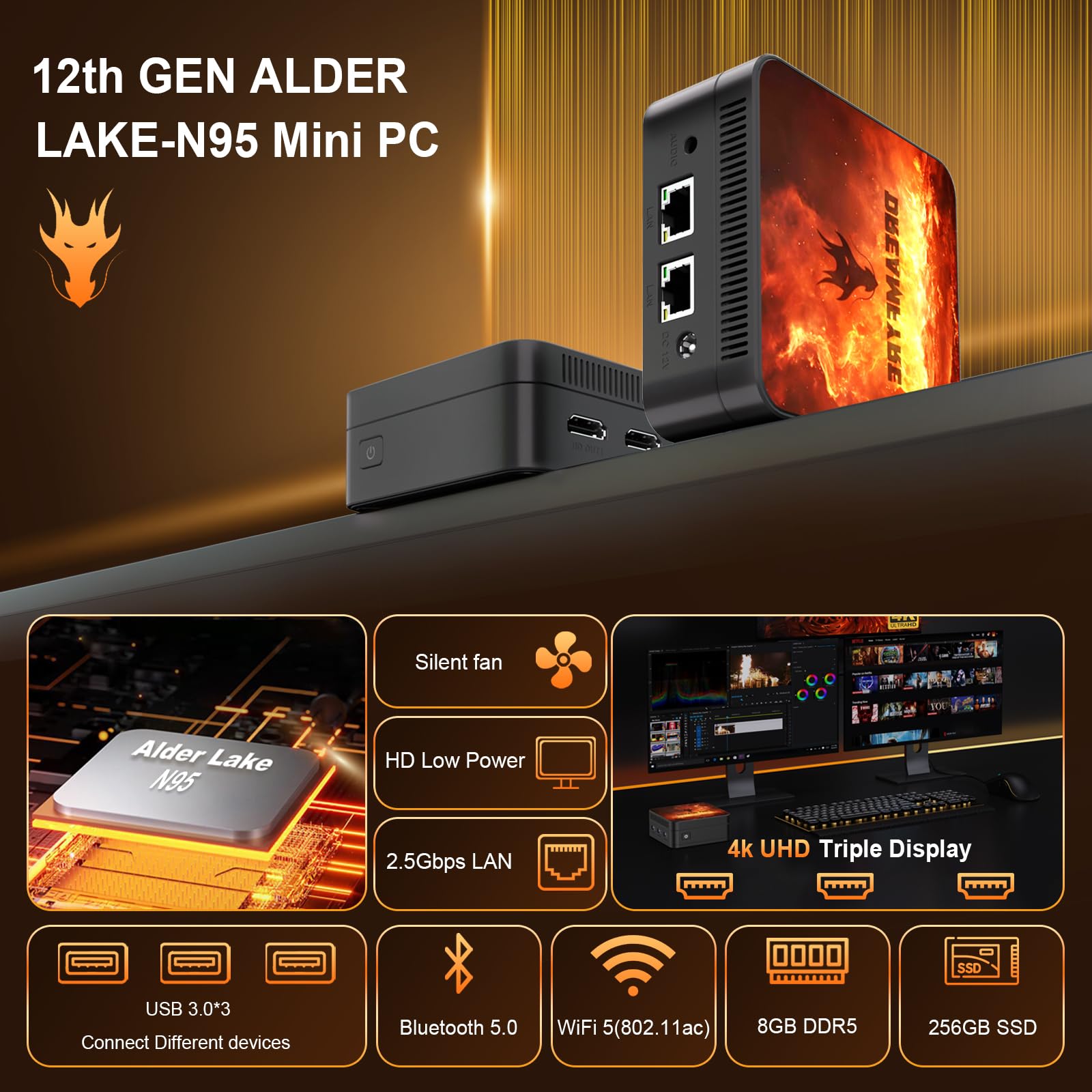 Mini PC Alder Lake-Ν95 (up to 3.4GHz) 4 Cores 4 Threads, Mini