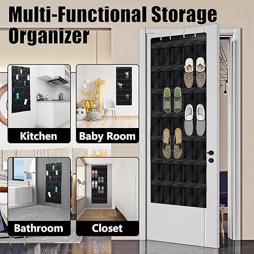 Miniatura 7 de Organizador de 35 compartimentos de malla transpirable para colgar sobre la puerta, organizador de zapatos grande para hombres y mujeres,