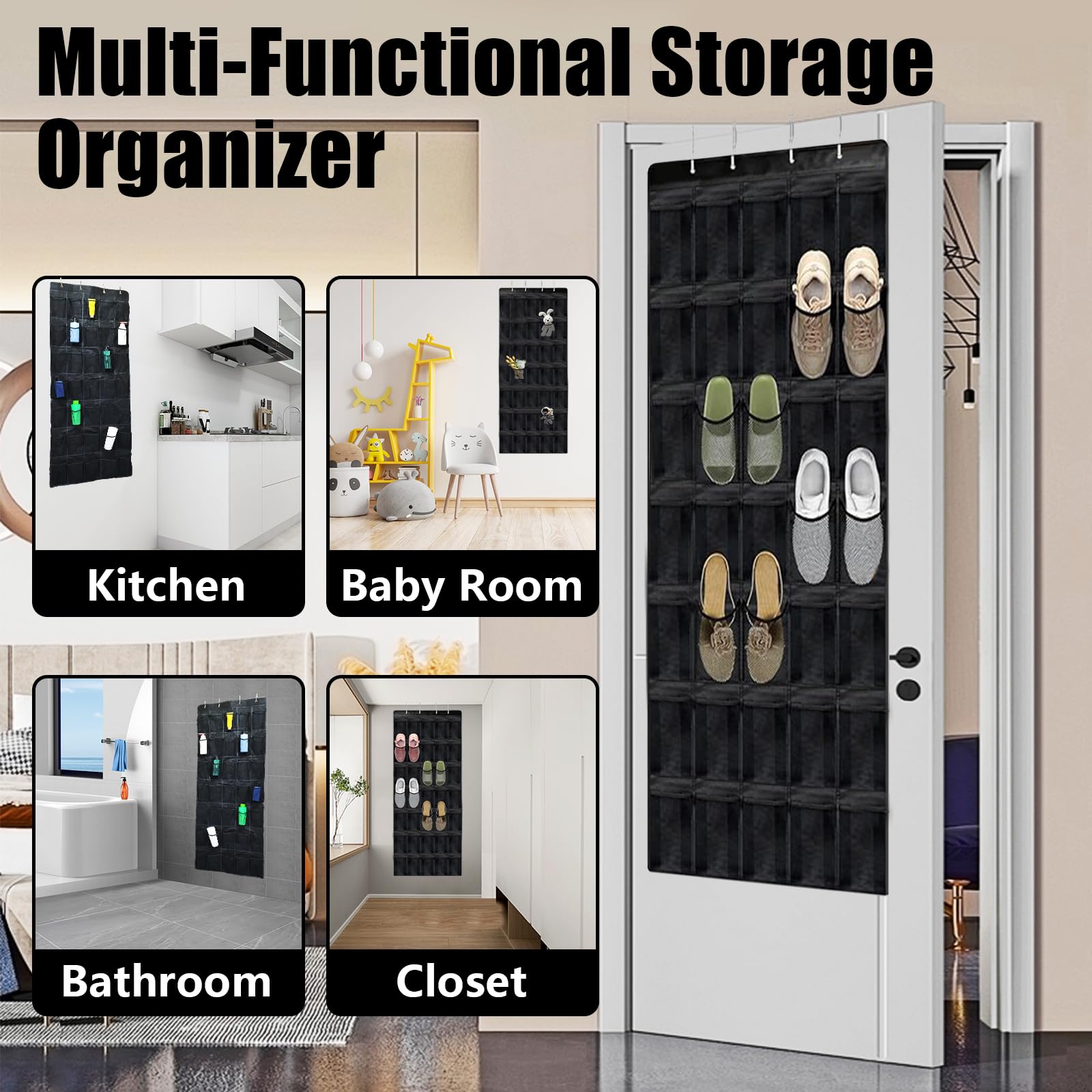 Organizador de zapatos de malla transpirable con 35 compartimentos para colgar sobre la puerta, organizador de zapatos grande para hombres y mujeres, organizador de zapatos colgante (negro)