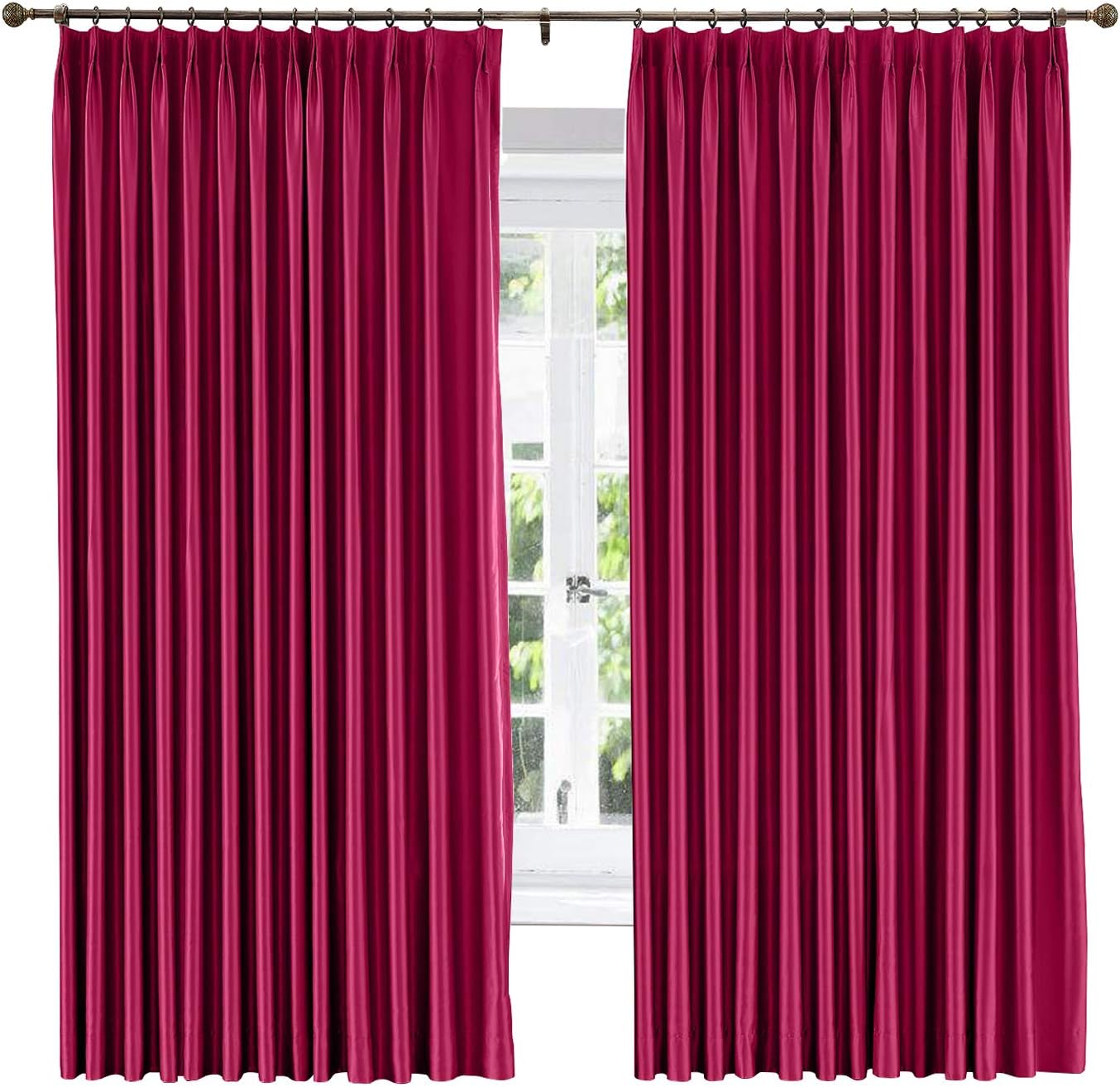 ChadMade Privacy Protection Curtain 102 Inches Length, Charming Pinch Pleat Polyester Silk Window Treatment with Liner, 120Wx102L, 1 Panel, Burgundy