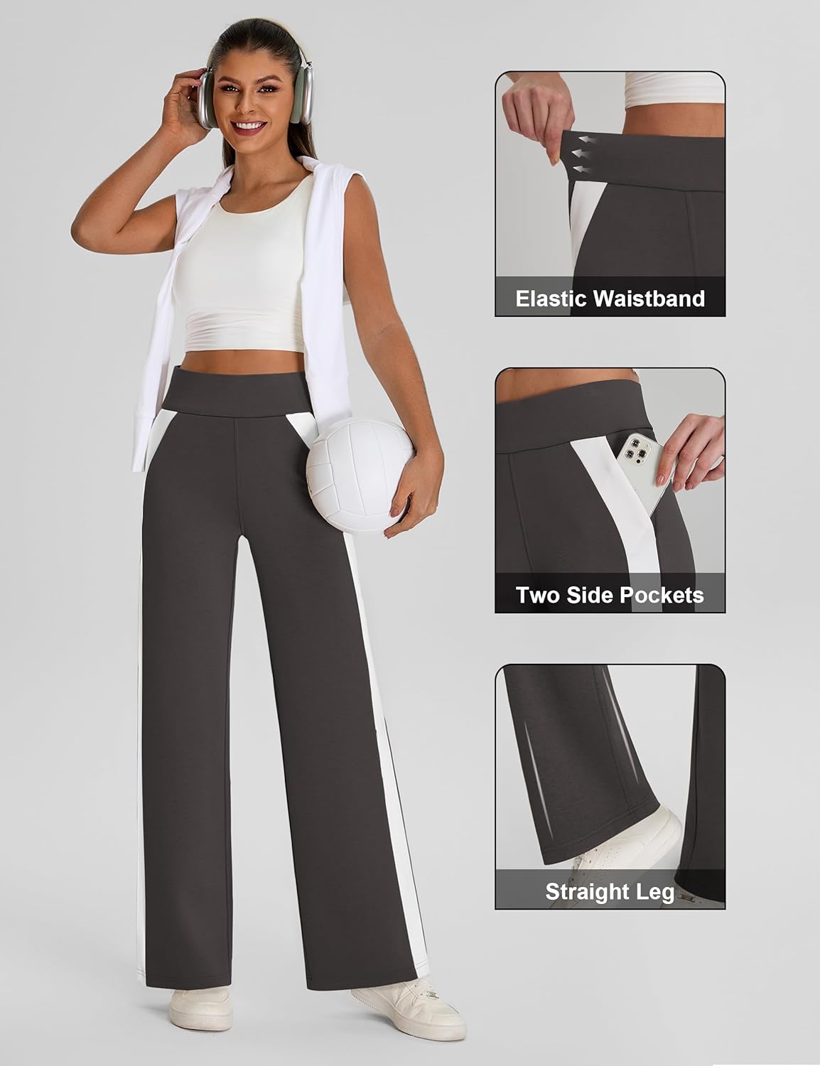 BMJL Womens Casual Lounge Pants Wide Leg Sweatpant Work Loose High Waisted Trousers with Pockets - Image 5