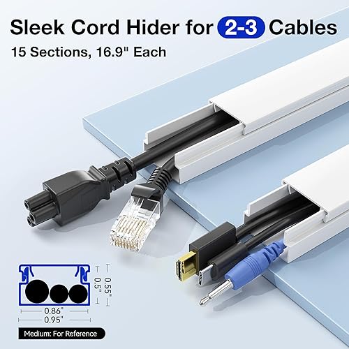 Miniatura 4 de Delamu Ocultador de cables, kit profesional de cubierta de cables para pared, protector de cable de TV para TV montado en la pared, cubierta de