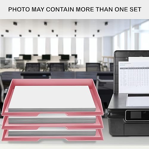 Miniatura 6 de Acrimet Stackable Letter Tray Single Side Load, Plastic, Desktop File Organizer (Solid Pink Color) (1 Unit)