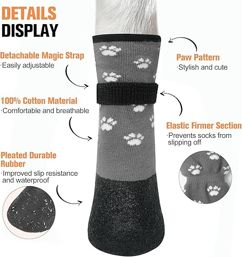 Miniatura 3 de BEAUTYZOO Calcetines antideslizantes para perros, zapatos para perros para días de lluvia en el pavimento caliente, botines de agarre impermeable