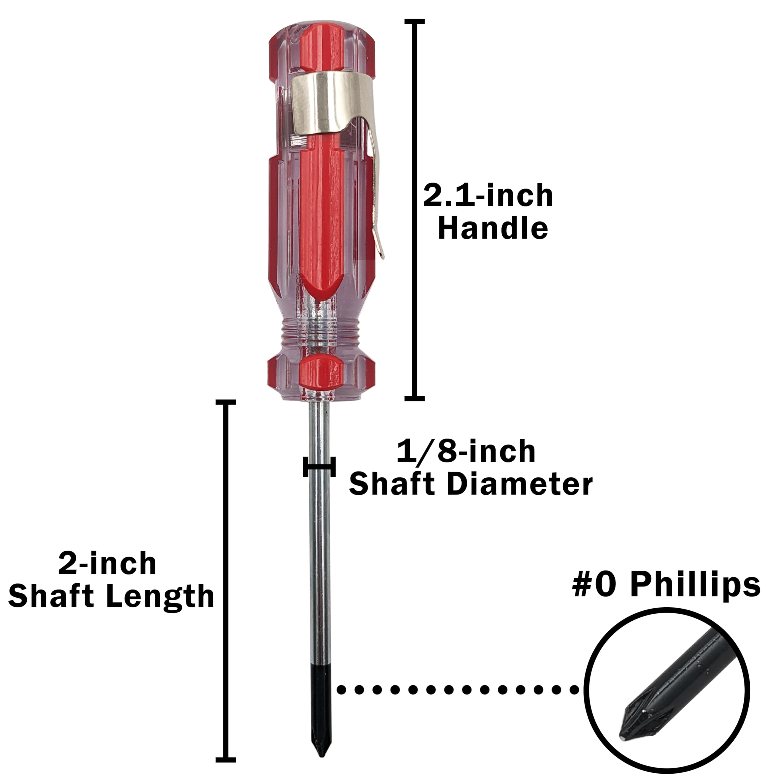 Mini Pocket-Clip #0 Phillips Screwdriver with Magnetized Tip, 4-inch Overall Length