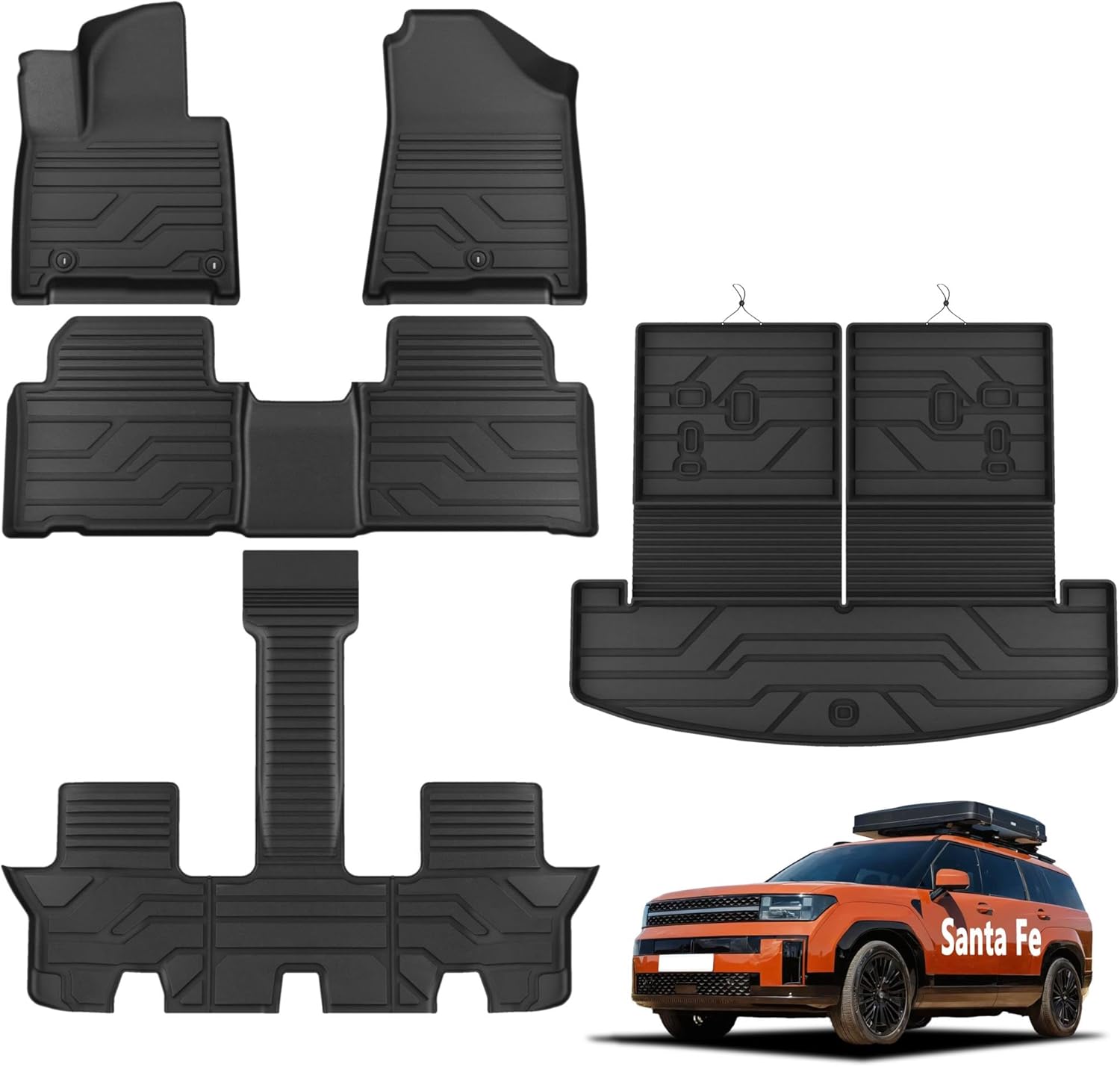 KARPAL Floor Mats Fit for Hyundai Santa Fe 2024 2025 2026 (Fit Hybrid and Gas) 6-Seat/7-Seat, All Weather TPE Car Mats Cargo Liners Accessories, 1st & 2nd & 3rd Row & Cargo Liners