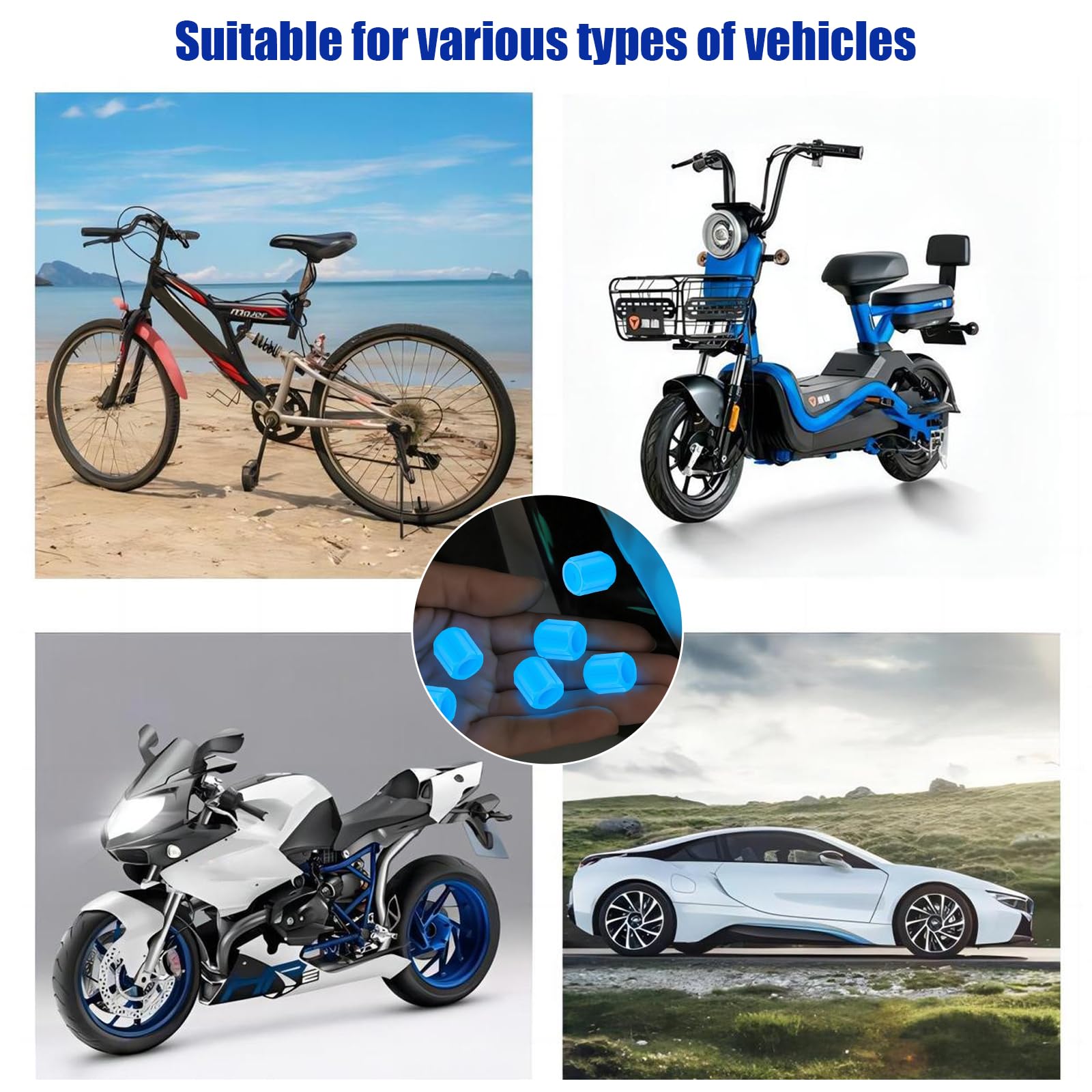 8PCS Dust Caps for Car Bike Tyres Universal Fluorescent Tire Valve Caps Glow in the Dark Car Bike Wheel Stem Covers, Durable Dust Caps Fit for Car, Children's Bicycles Safe at Night (Blue) - 5