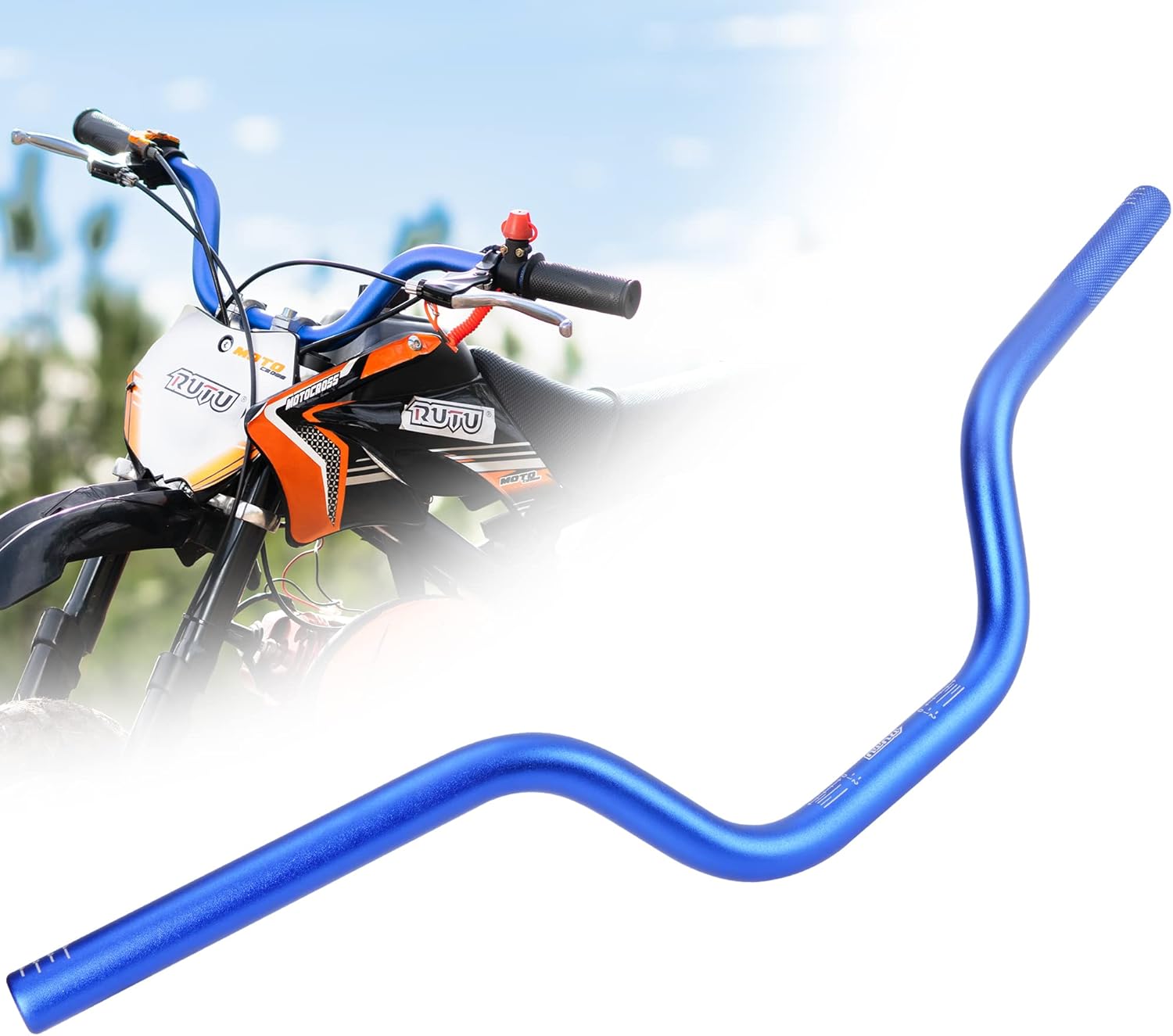 Handlebars 7/8 inch for 49-70cc Kids Dirt Bike, RUTU Heavy Duty Handle Bar for 2 Stroke ATVS Dirt Bike KX, Electric Bicycle Scooter - 6061 Aluminum Heat Treatment - Blue