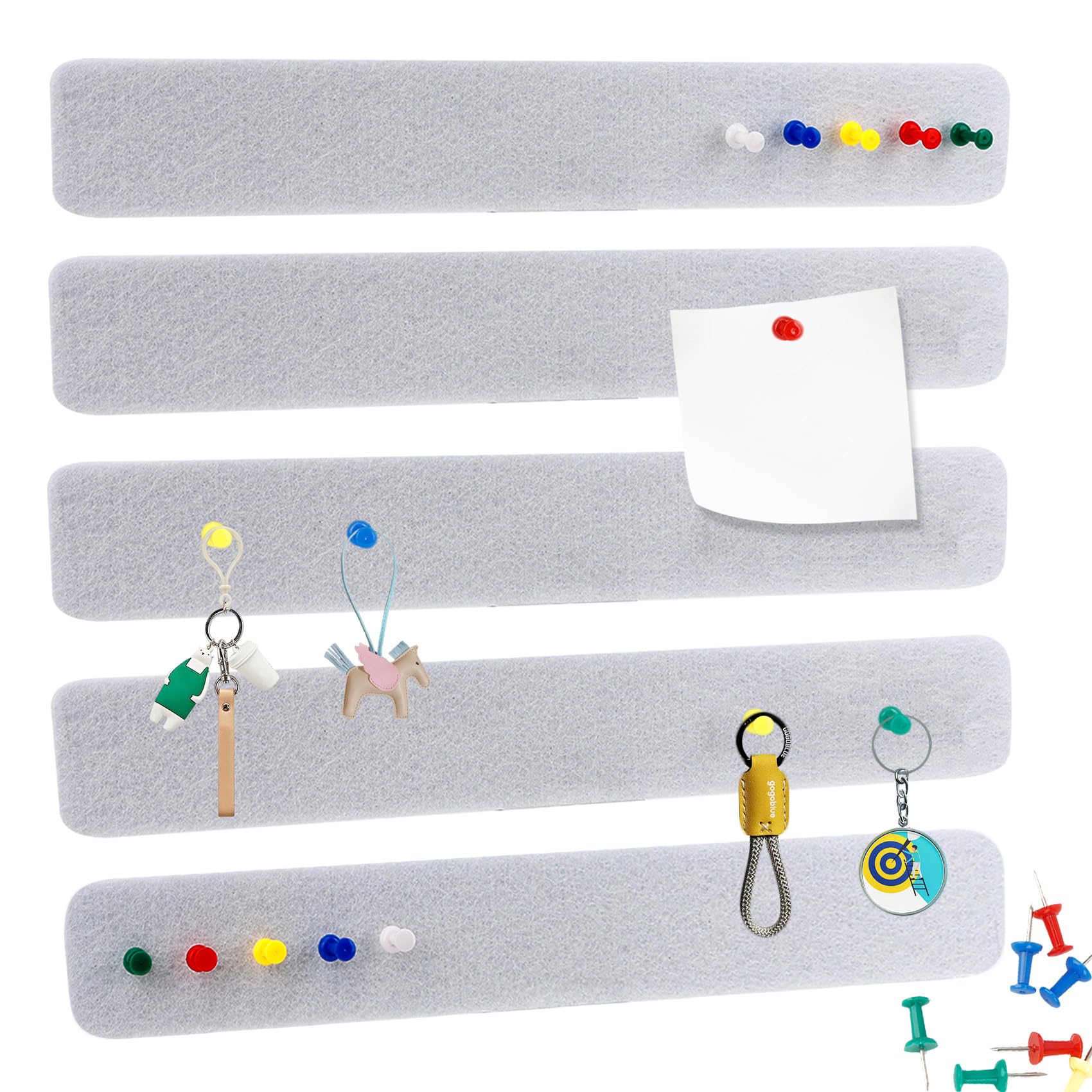 5 Pack Self-Adhesive Cork & Felt Bulletin Board Strips Pin Board for Home, Office, Bedroom Walls Includes 35 Push Pins & Scalloped Borders Notice Board for Notes, Photos, Schedules (Grey)