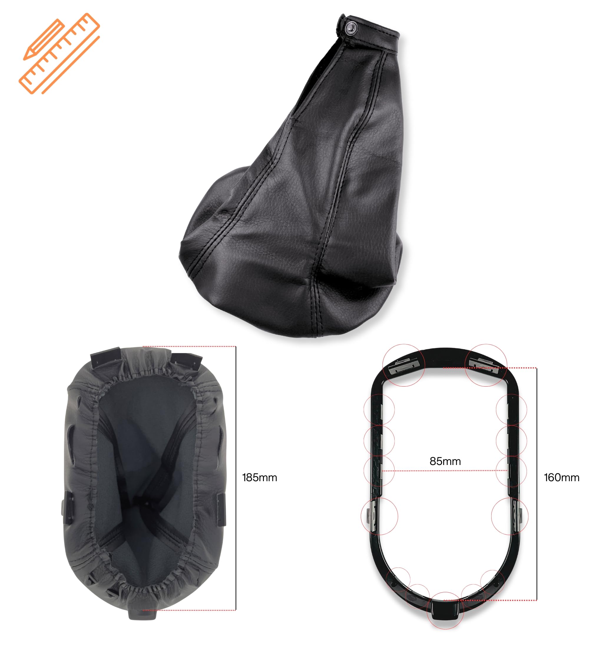 Pomello E Ghiera Cambio Per Fiat 600 Seicento 1998-2010 – Compatibile Con 5 Marce E Retromarcia, OEM 735249804, Nero