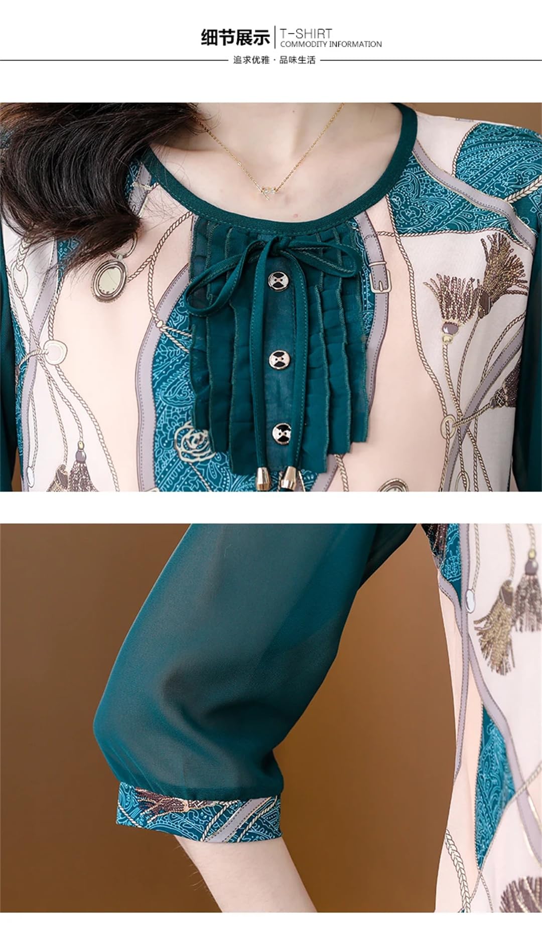 Camicia da donna in chiffon con stampa floreale estiva in rete con giuntura allentata O-collo slim camicia