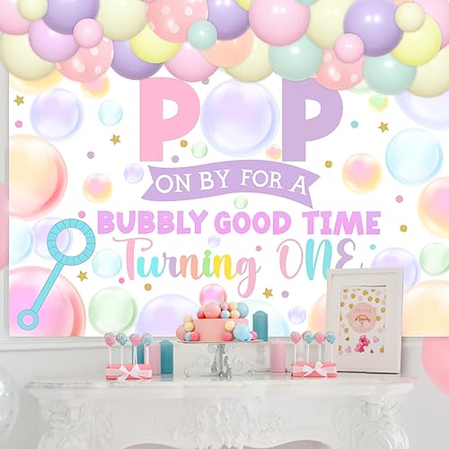 Miniatura 5 de 90 piezas de decoraciones de fiesta de primer cumpleaños de burbujas con pop on by para un buen momento burbujeante, un telón de fondo, guirnalda de