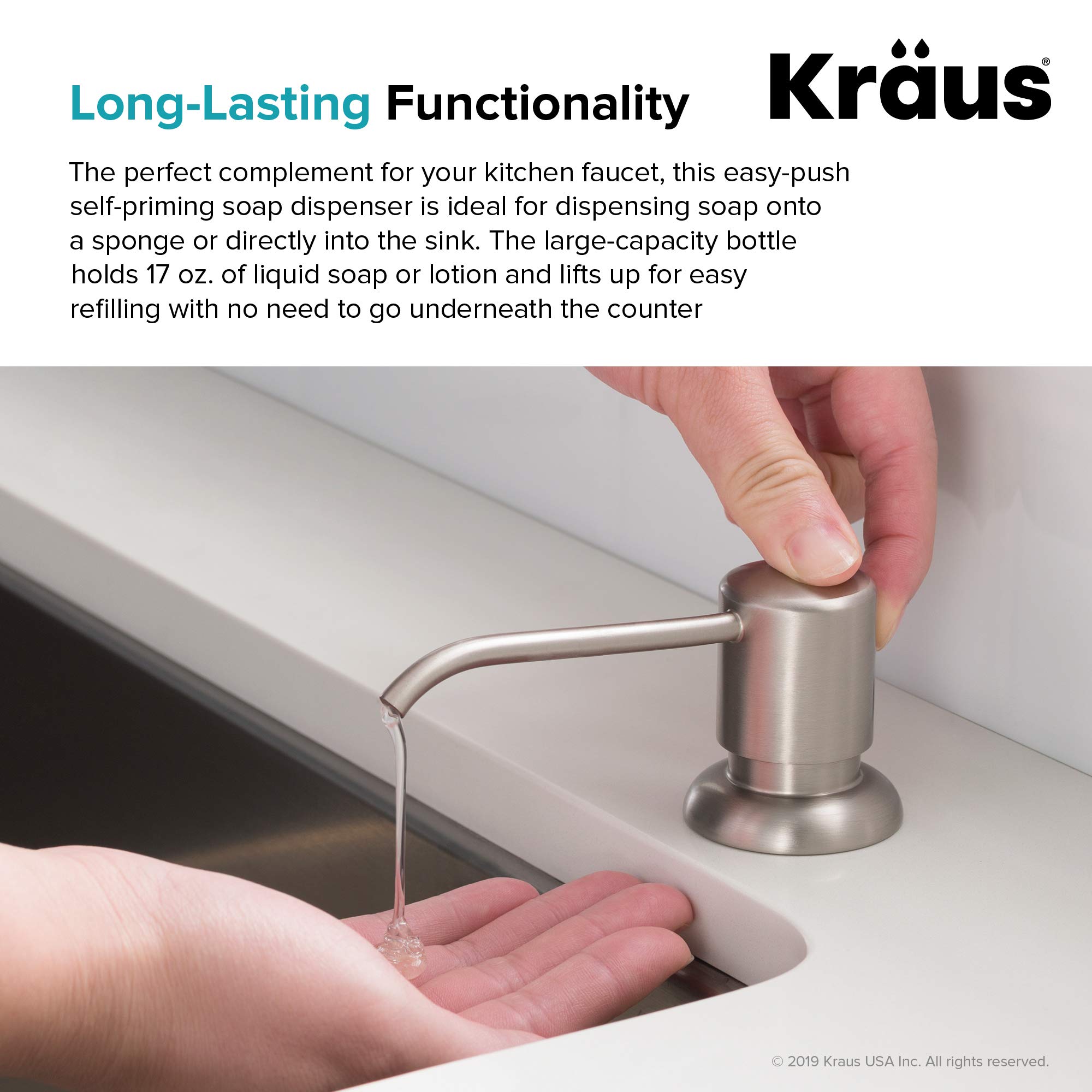 KRAUS Boden KSD-53SFS - Dispenser per sapone e lozioni da cucina, in acciaio INOX senza macchie