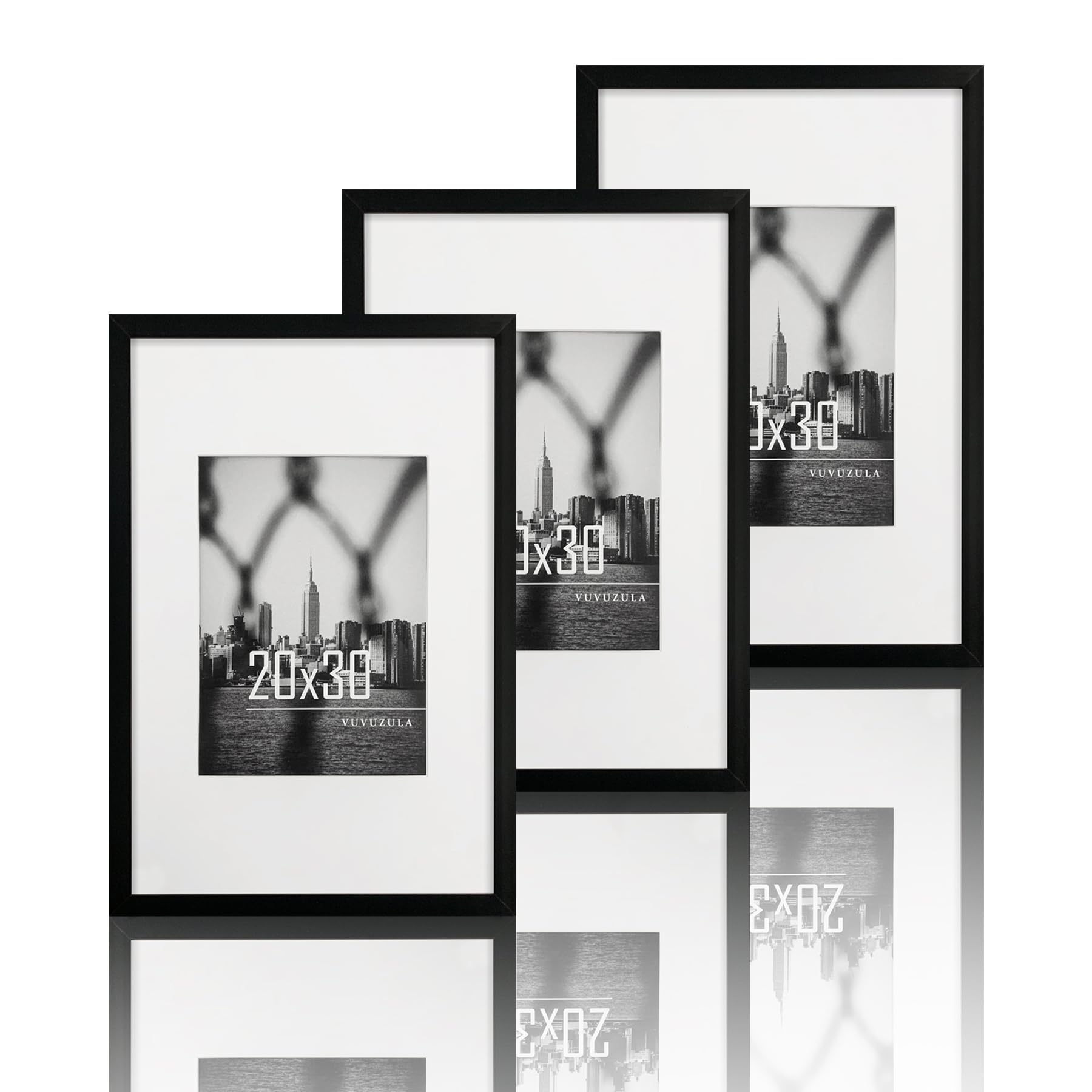 VUVUZULA Picture Frame 20 x 30 cm Black Set of 3 Photo Frames with Mount Poster Frame