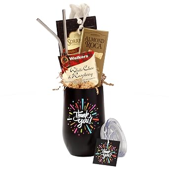 Broadway Basketeers Thank You Sweets and Chocolate Gift Mug 16oz Insulated Mug with Cookies, Treats and Delights Thank You Gifts for Men, Women, Friends & Coworkers Gourmet Gift Set