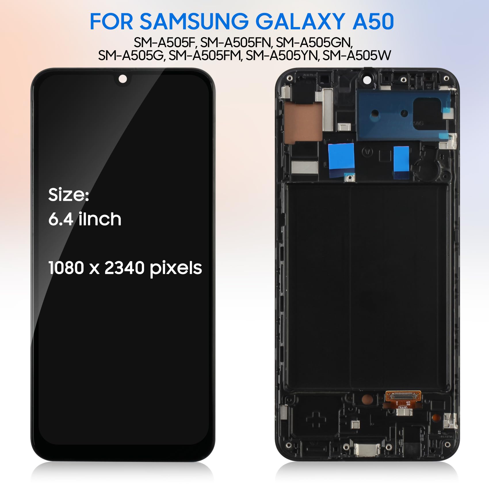 LADYSON OLED Schermo LCD per Samsung Galaxy A50 A505 SM-A505FN/DS A505F/DS LCD Display Touch Screen Digitizer Assemblaggio Kit con Strumenti (Nero con Cornice,Non per A50S)