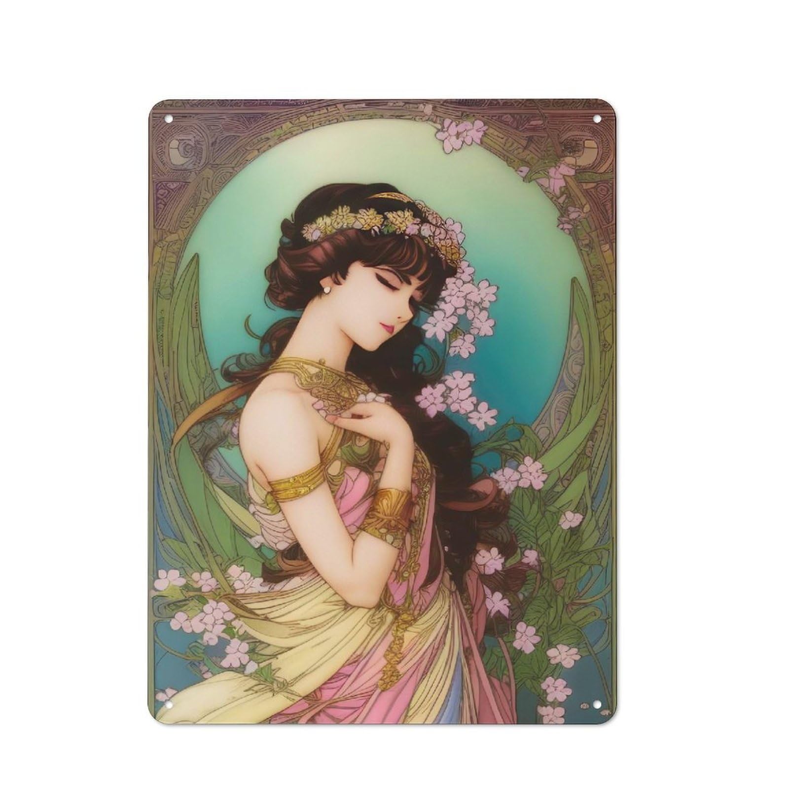 Junmoney Art Nouveau Persephone Metal Plaque 40X30cm With For Garage Wall, Vintage Decor, Autumn Home Decor For Collectors Of Metal Signs