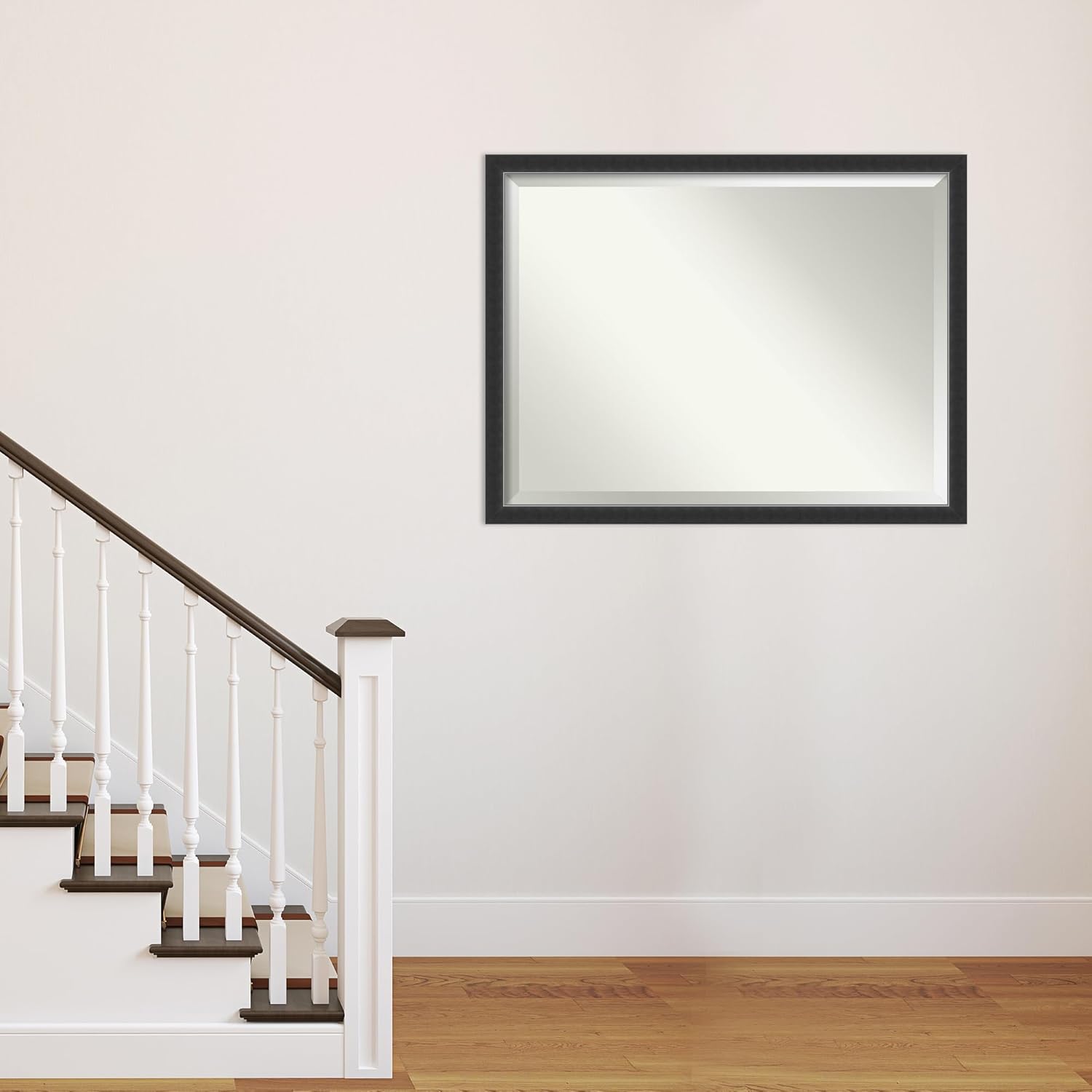 Amanti Art Black Wall Mirror 33x43 Corvino Black Narrow Rectangle Bathroom Mirror for Wall Decor Living Room, X-Large Modern Wood Frame, Hangs Horizonally and Vertically, Bathroom Decor, Beveled Edge