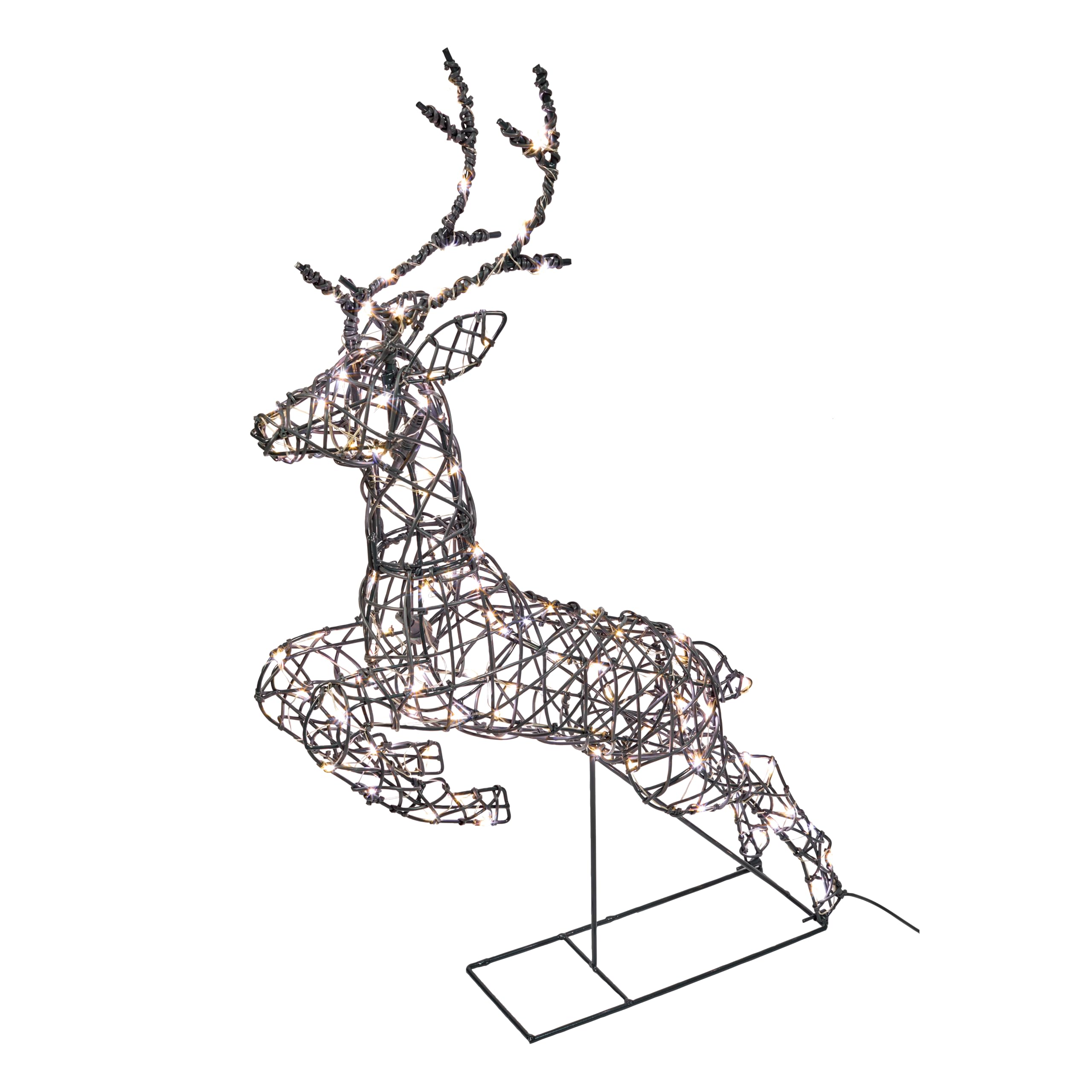 Light4fun Kleiner Hirsch mit springendem Harlow | strombetrieben | mit 120 LEDs, Timer & 3 Beleuchtungsmodi Weihnachten Weihnachtsdeko | wetterfest für Garten außen | Höhe 80 cm