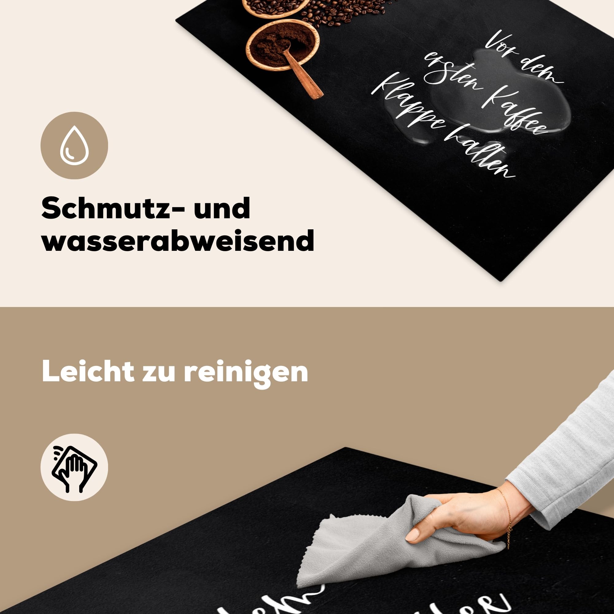 KitchenYeah© Herdabdeckplatte Einteilig Herdabdeckung Abdeckplatte für Ceranfeld Abdeckung Induktionskochfeld Aufrollbare Matte Zitate & Sprüche - "Vor dem ersten Kaffee Klappe halten" -