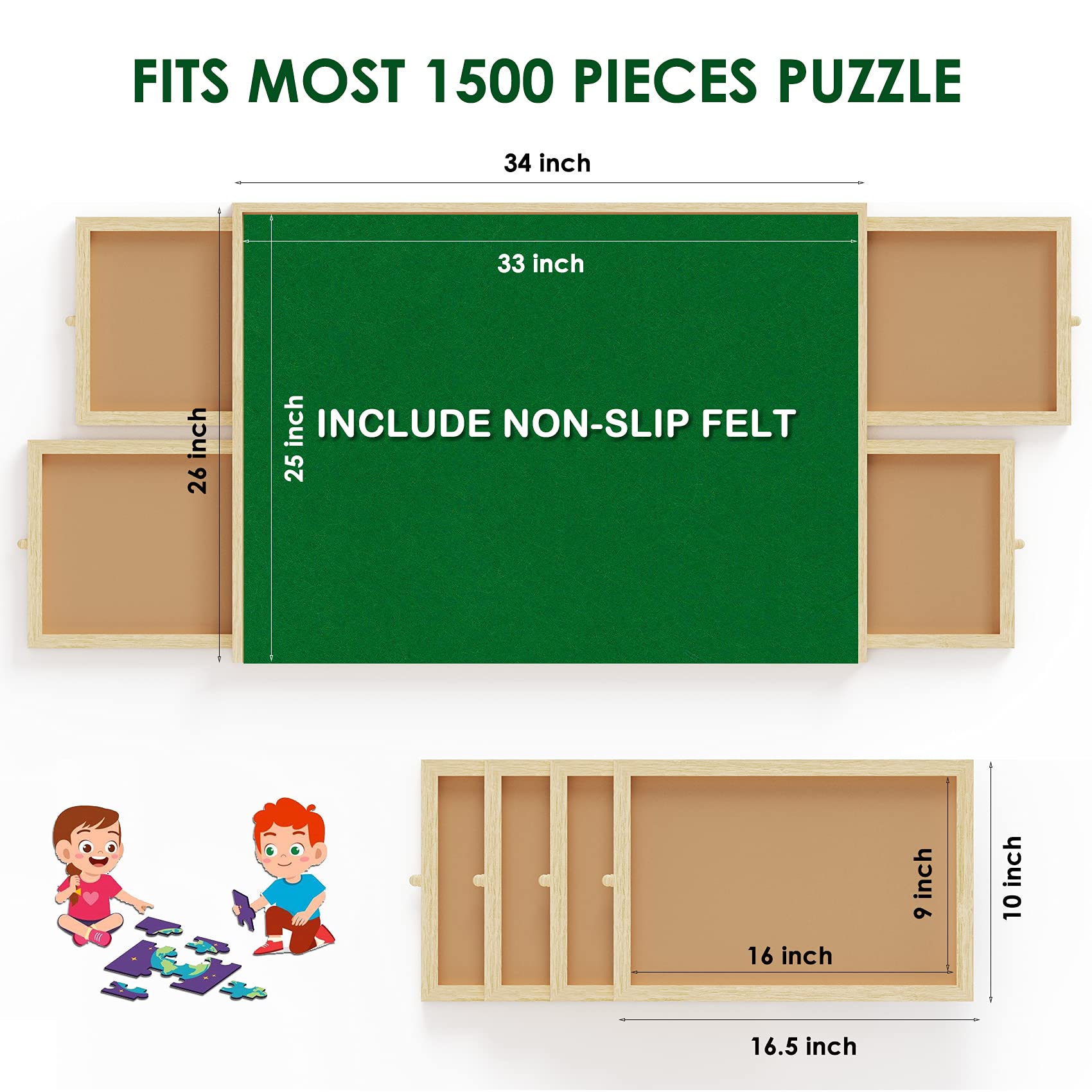 Premium - Tavola puzzle con feltro antiscivolo per 1500 puzzle in legno con cassetti