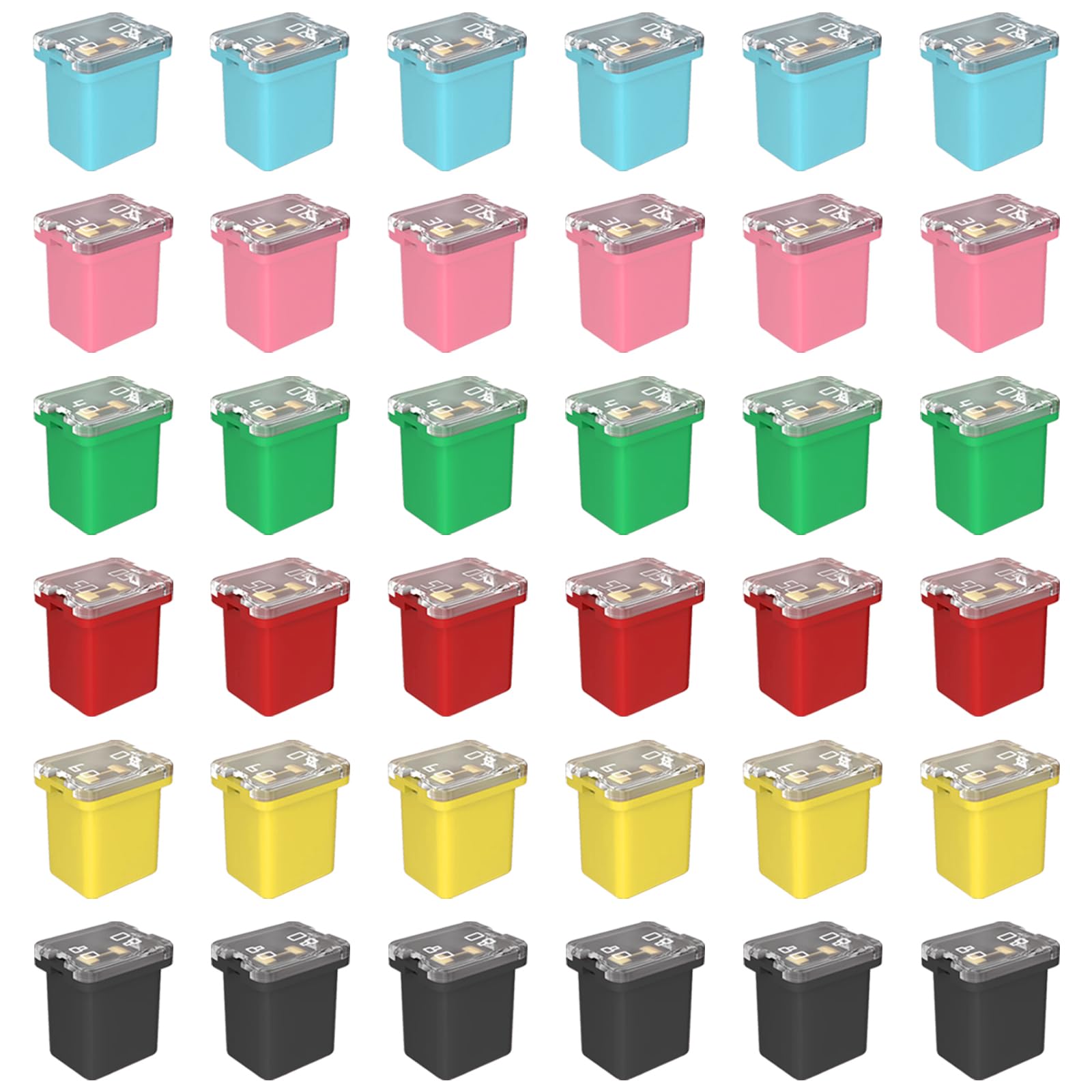 Jcase - Juego de 36 fusibles de coche surtido de fusibles de bajo perfil para camiones, coches y SUV (20A, 30A, 40A, 50A, 60A, 80A)