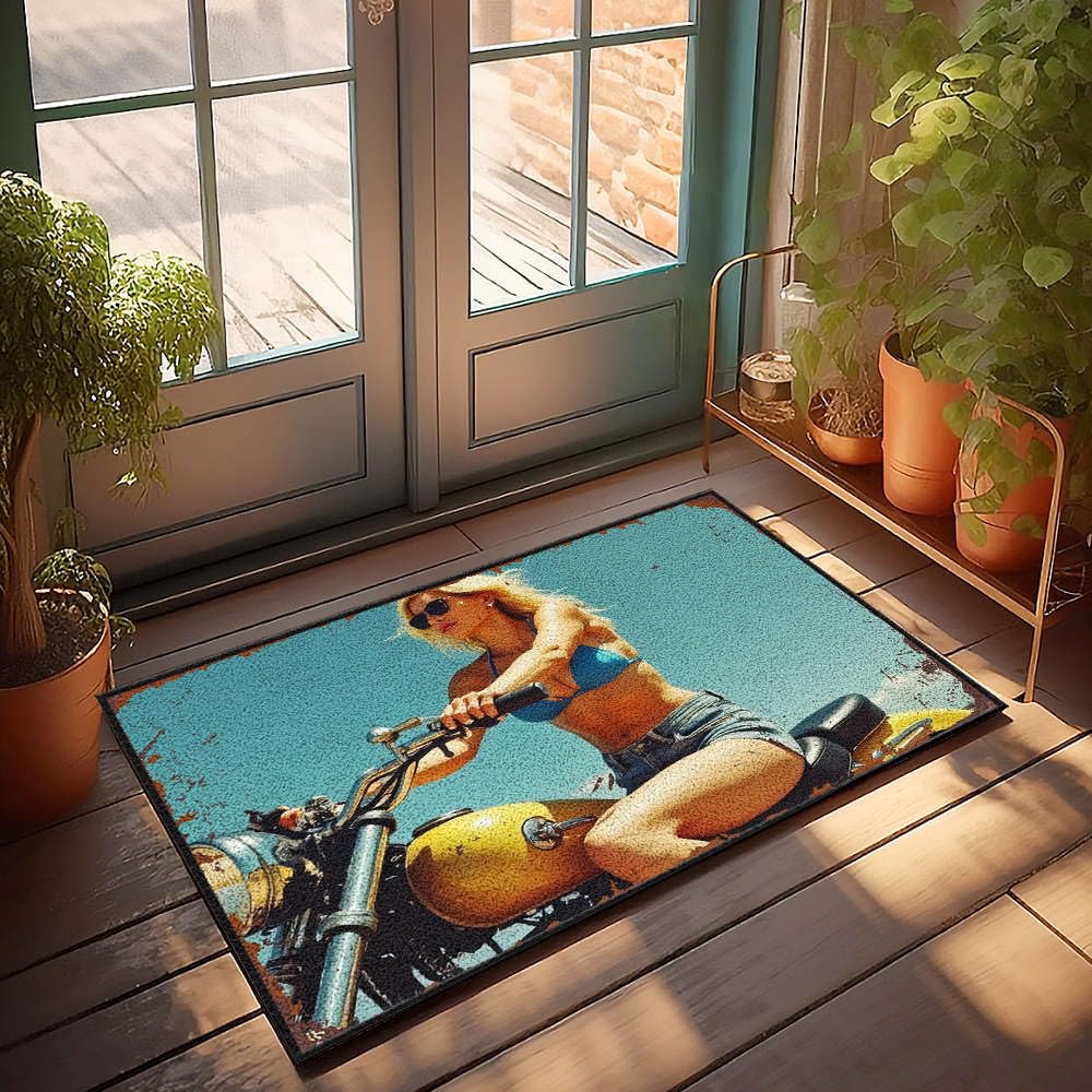 Paillasson extérieur 65x90 cm avec motif moto jaune et tapis d'entrée grand format
