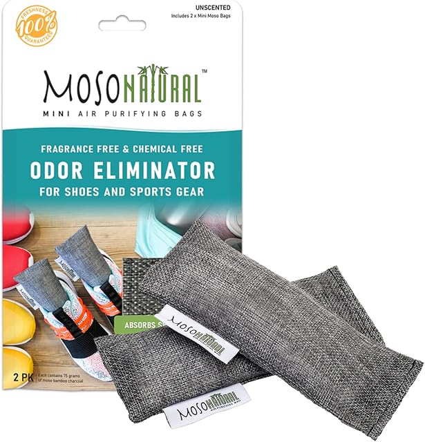 Moso Natural Mini Air Purifying Bags. A Scent Free Odour Eliminator for Shoes, Gym Bags and Sports Gear. Premium Moso Bamboo Charcoal Odour Absorber. (1 Pack of 2. 2 Total)