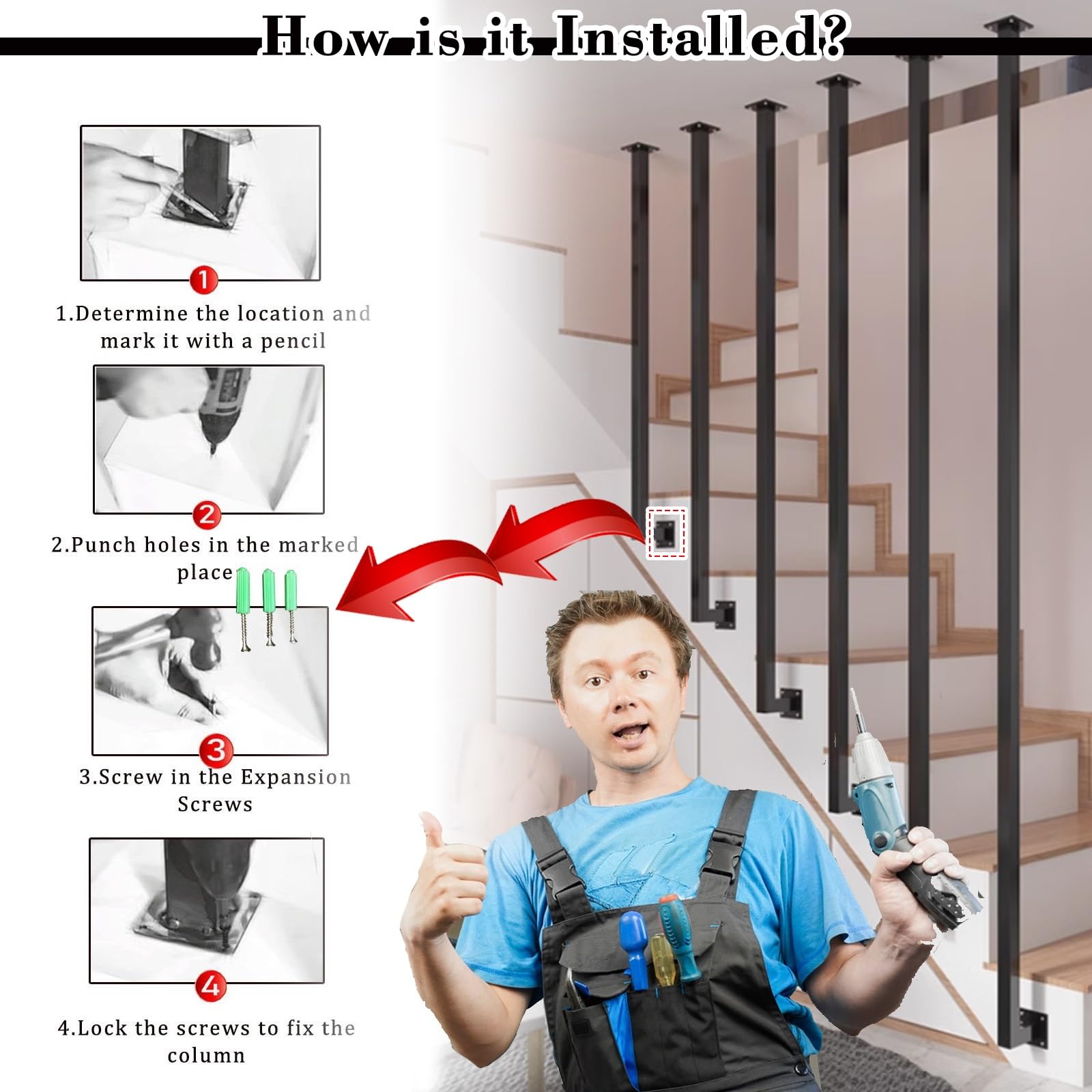 Konfigurowalne złote balustrady schodowe zamiennik do użytku mieszkalnego i komercyjnego 16-100 cali wysokie drążki balustradowe do biura loftu foyer hotelu - styl B 30 cm/11,8 cala