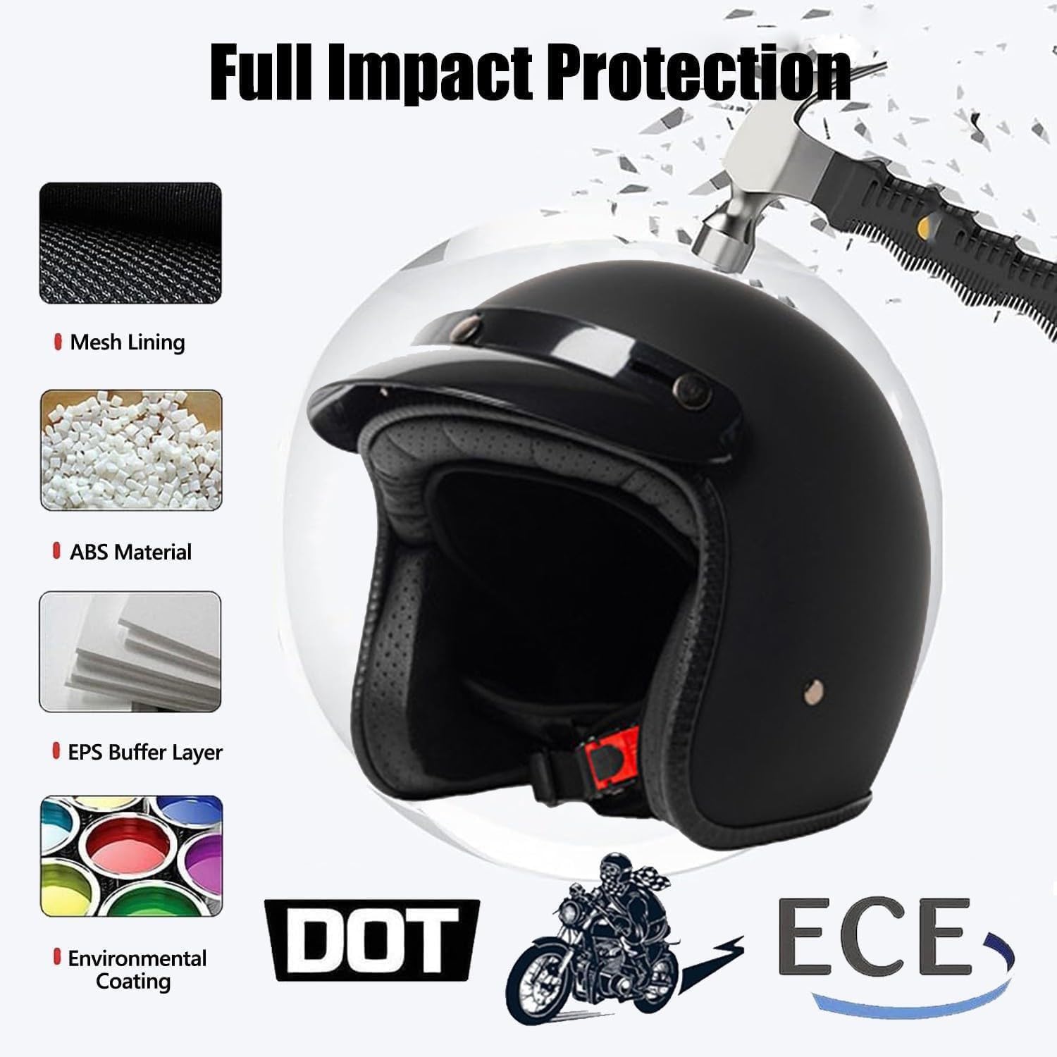 Demi Casque De Moto Vintage Casques Jet Ouvert Cyclomoteur ECEDOT Homologué Demi Casque De Scooter Casques Bols Robuste Et Durable pour Adultes Protection Multicouche