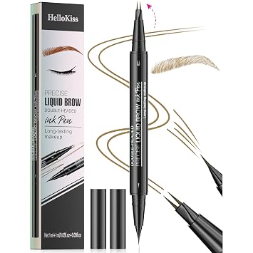 Microblading Eyebrow Pen, 2-in-1 Dual Ended with 2-Fork-Tip and Precise Brush-Tip, Microblading Eyebrow Pen for Natural Hair-Like Brows, Long Lasting 01#LIGHT BROWN